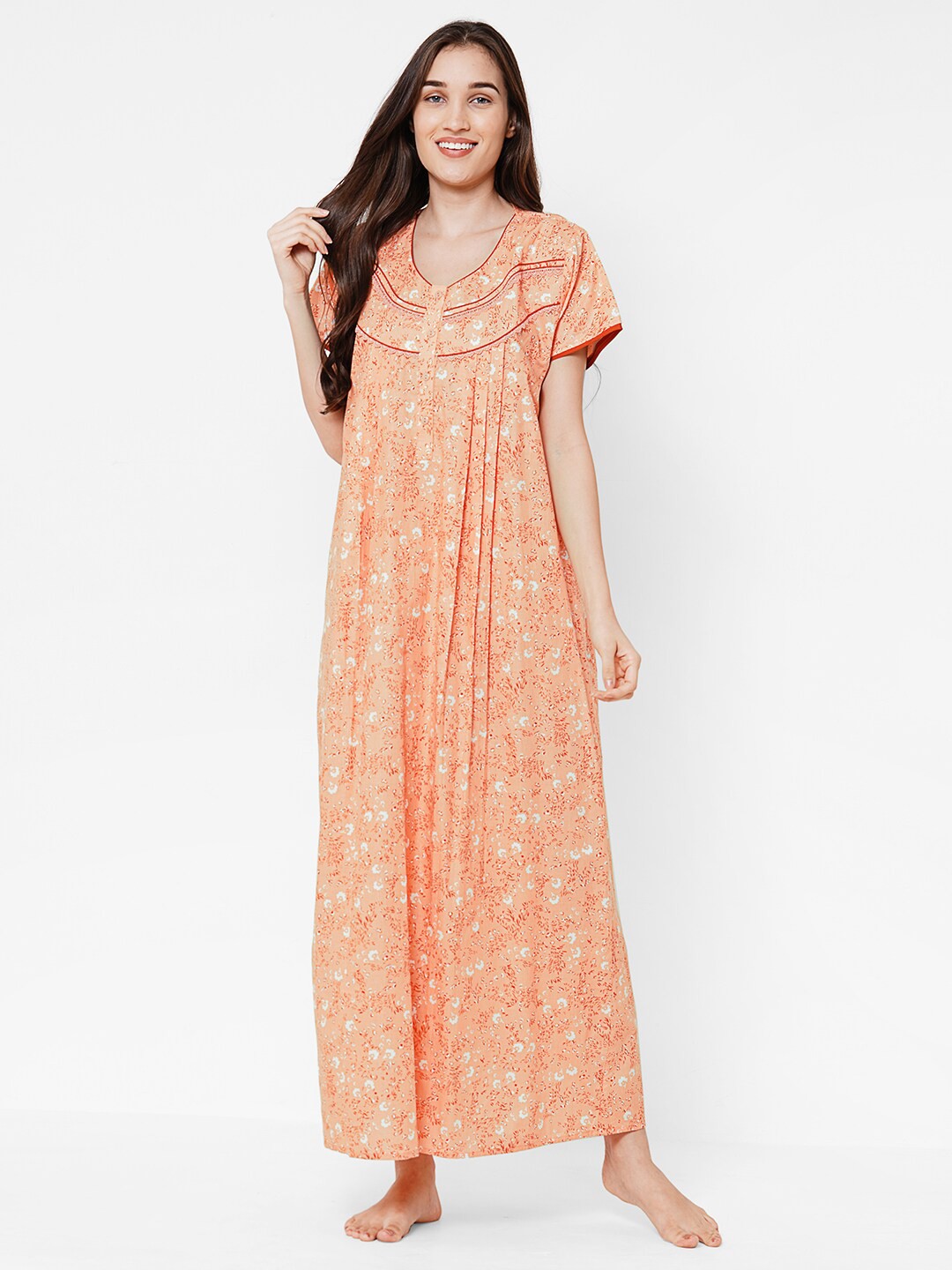 

Sweet Dreams Women Peach Printed Maxi Nightdress