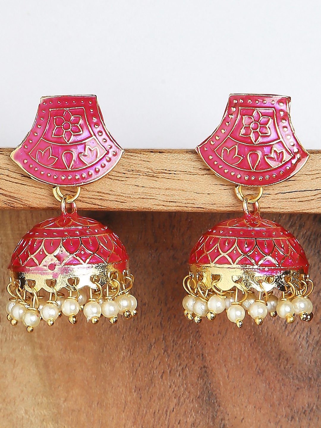 

OOMPH Pink Dome Shaped Jhumkas Earrings