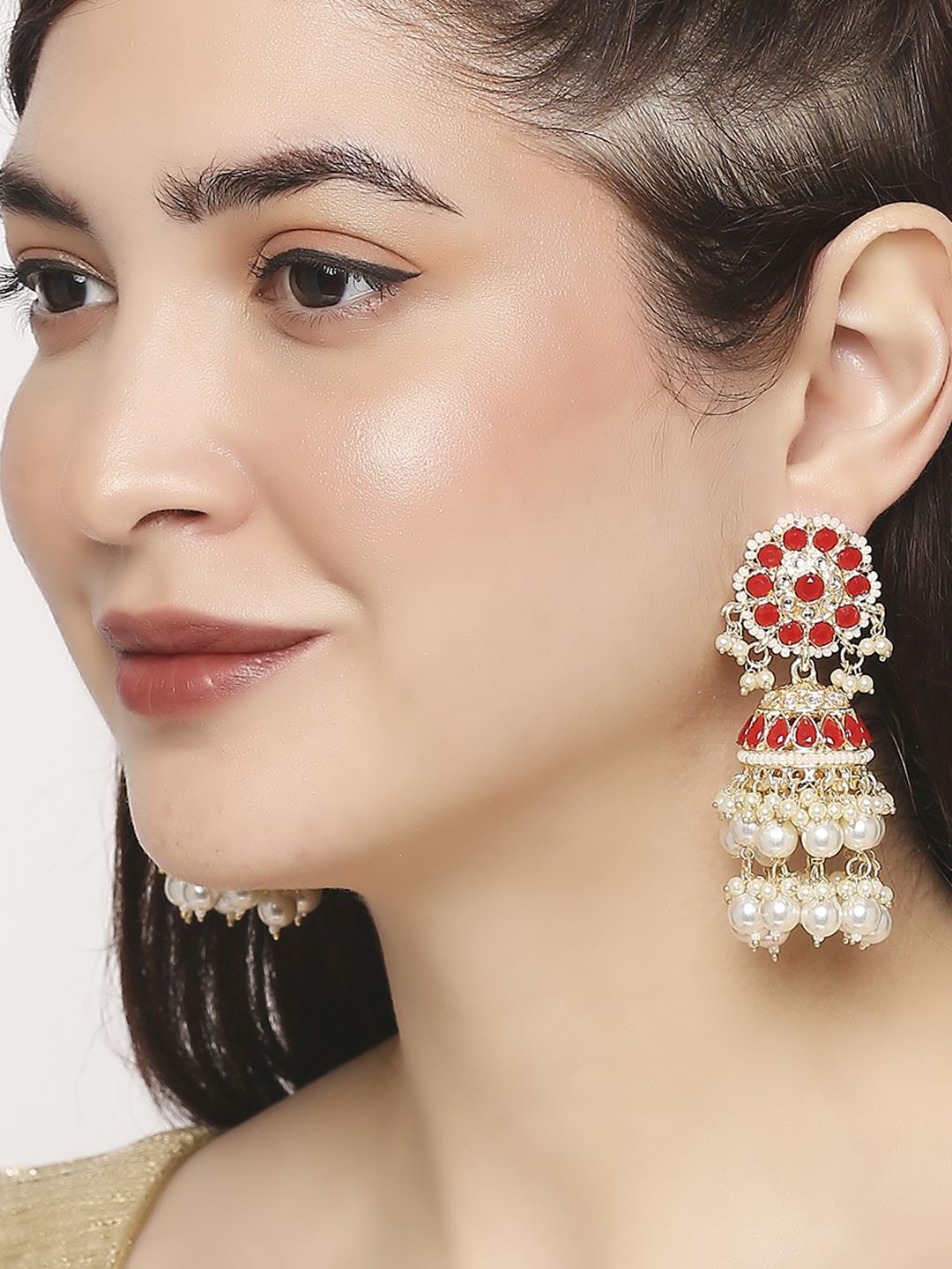 

OOMPH Red Dome Shaped Jhumkas Earrings