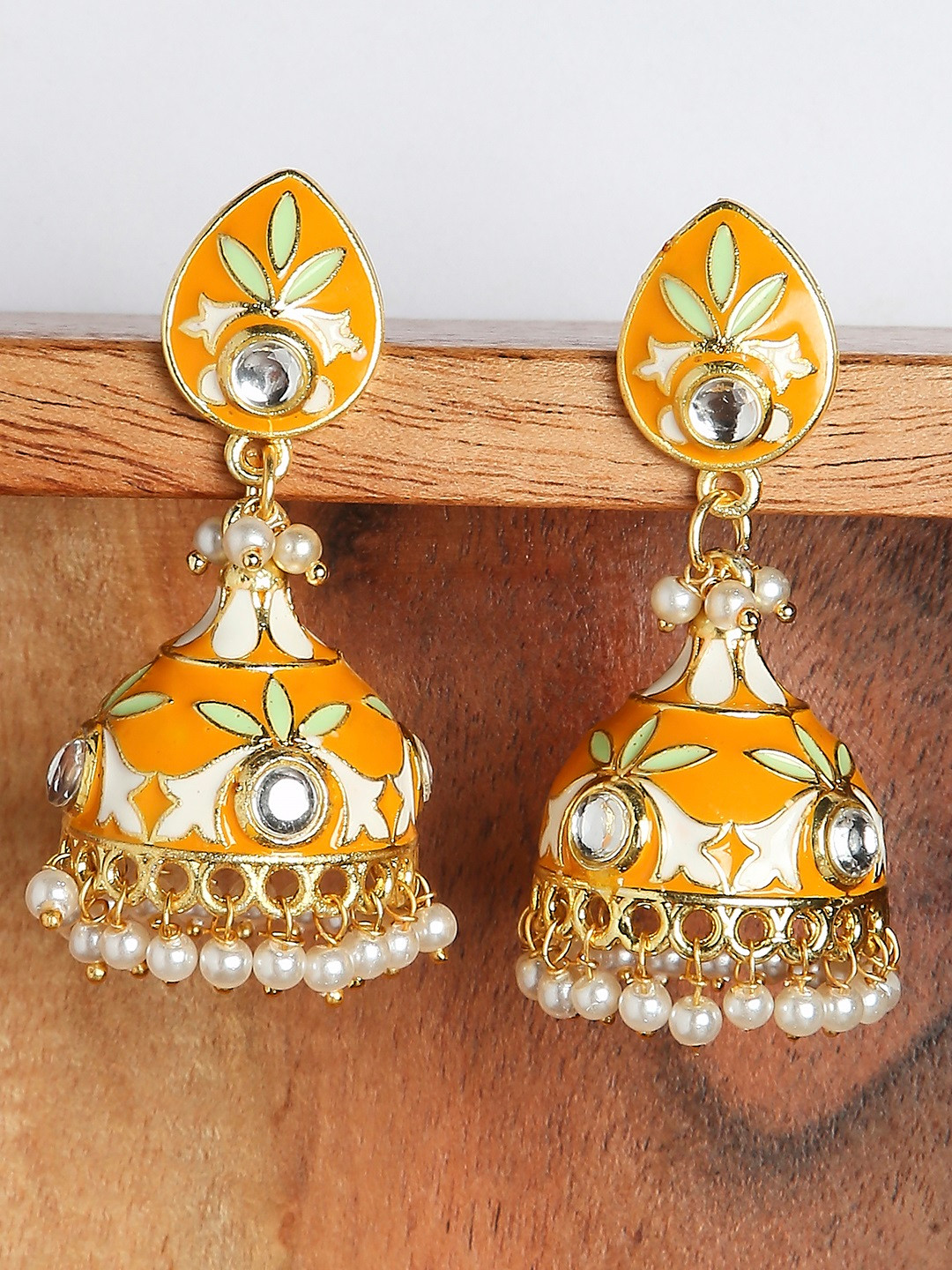 

OOMPH Yellow Dome Shaped Jhumkas Earrings