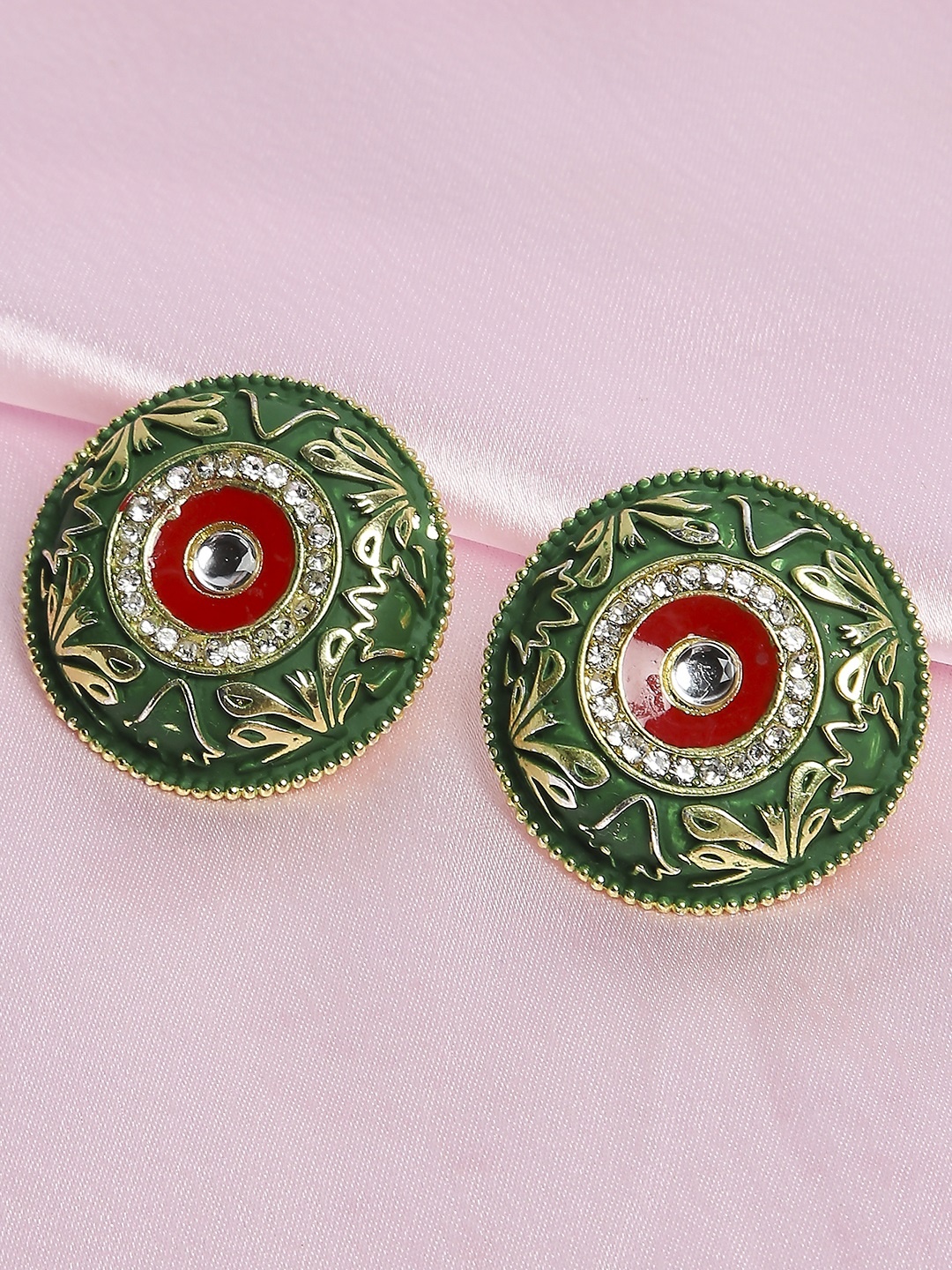 

OOMPH Green Circular Studs Earrings