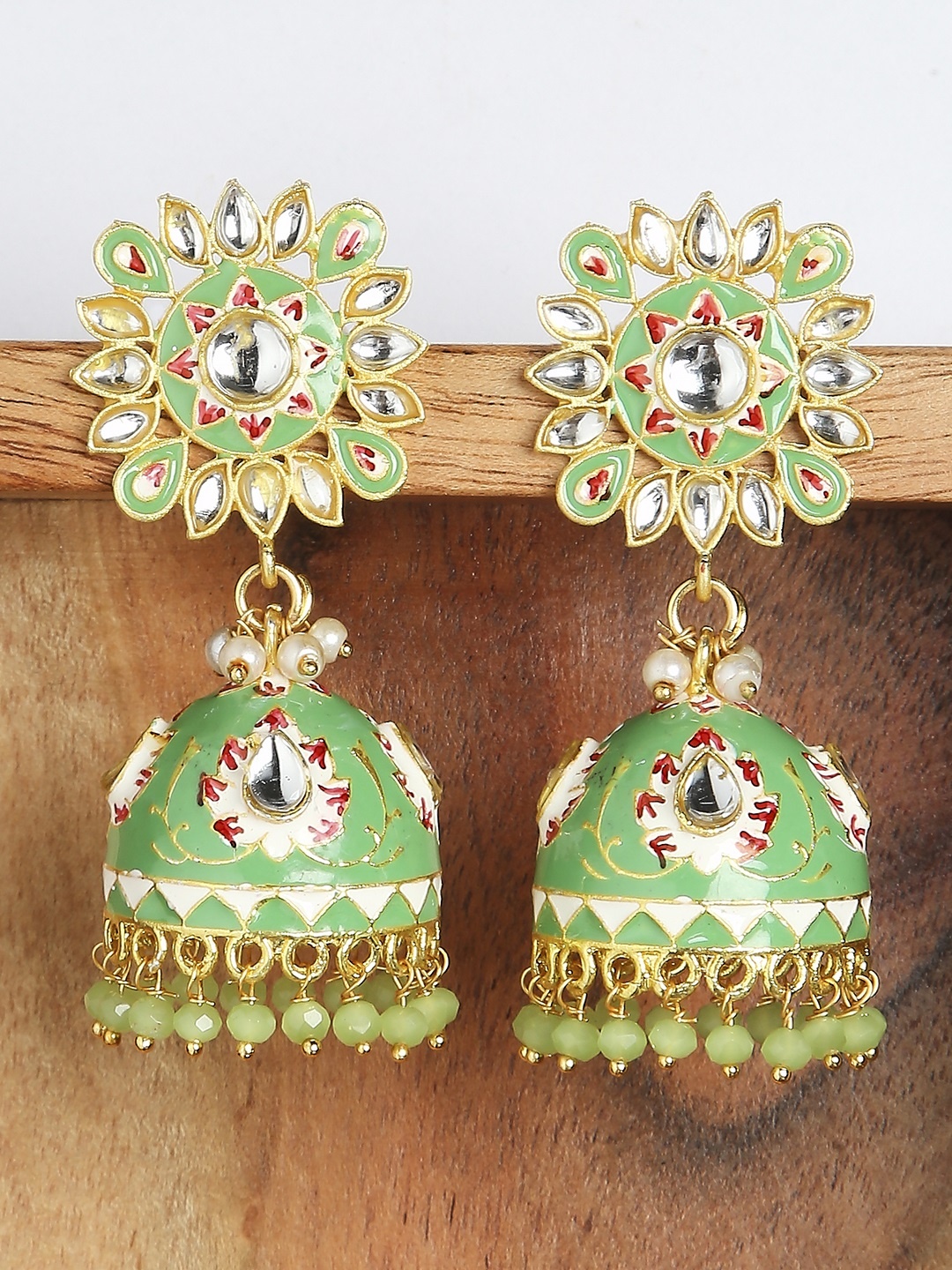 

OOMPH Green Dome Shaped Jhumkas Earrings