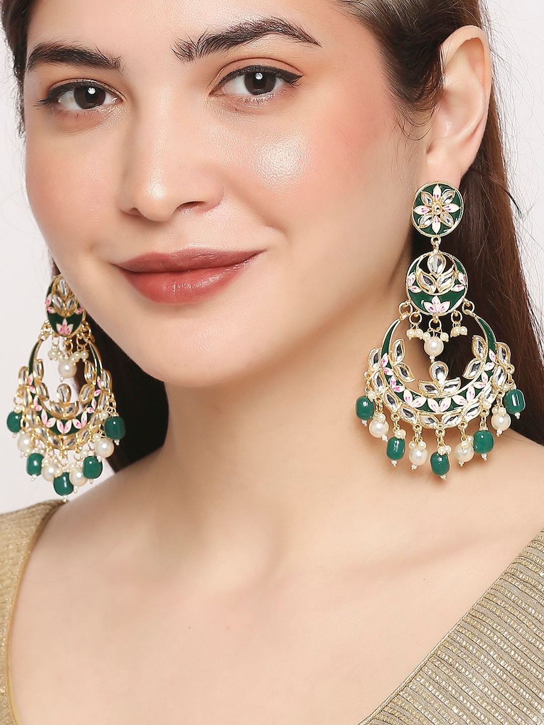 

OOMPH Green Floral Chandbalis Earrings