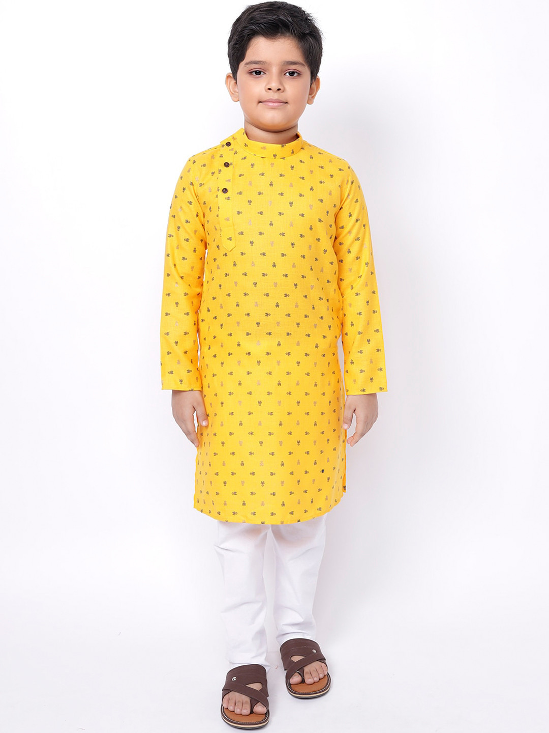 

NAMASKAR Boys Printed Cotton Kurta, Yellow