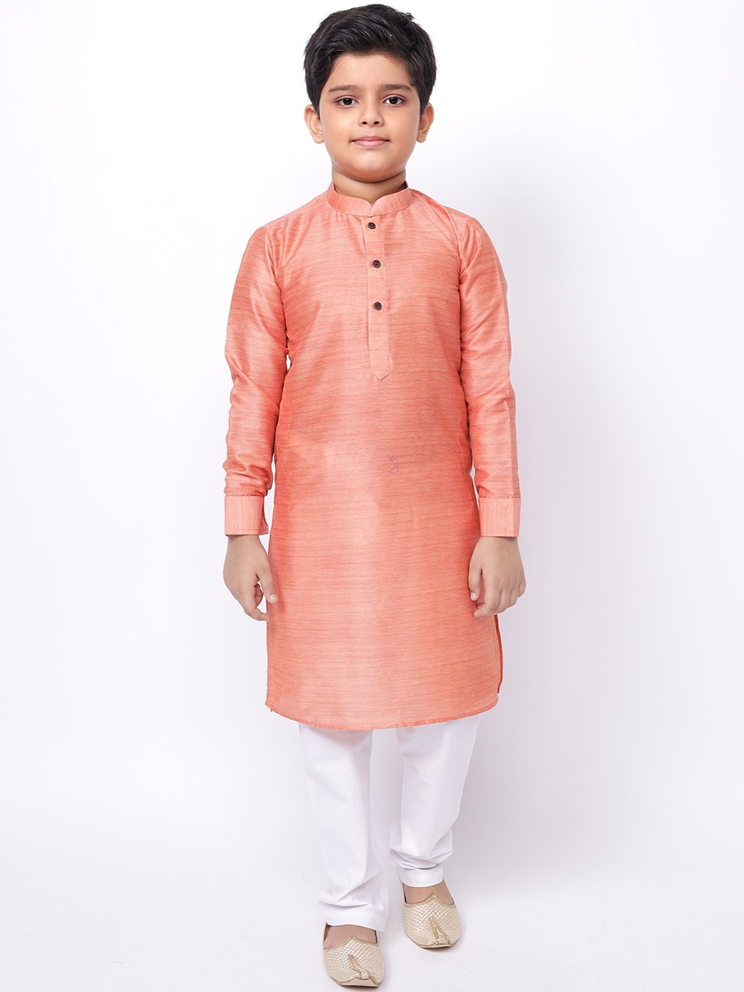 

NAMASKAR Boys Silk Blend Solid Kurta, Orange