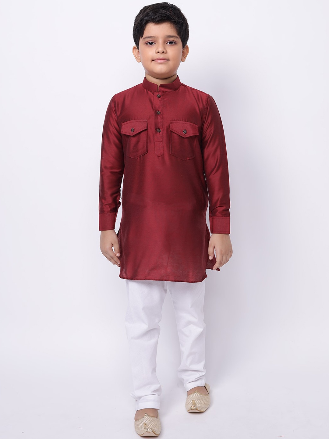 

NAMASKAR Boys Solid Cotton Kurta, Maroon
