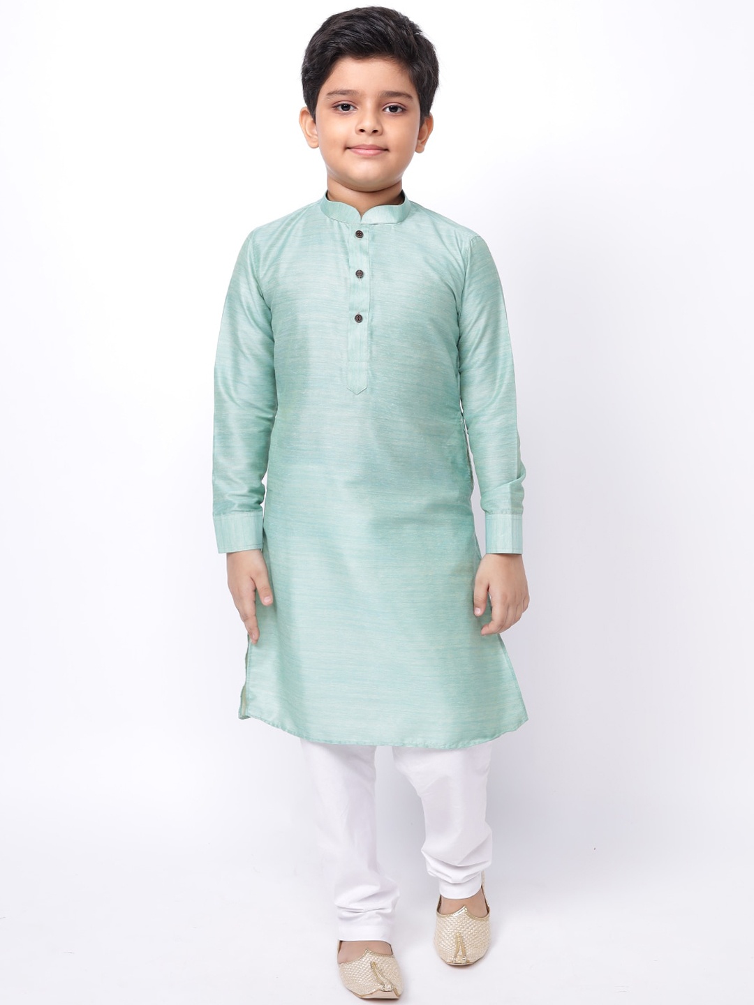 

NAMASKAR Boys Silk Blend Solid Kurta, Blue