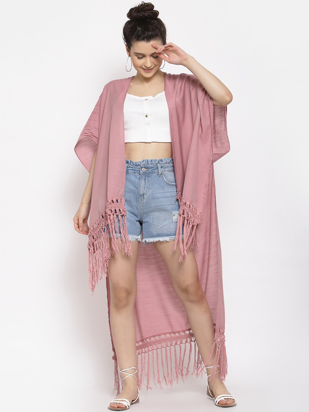 

iki chic Pink Solid Cover-Up Swimwear With Tassels