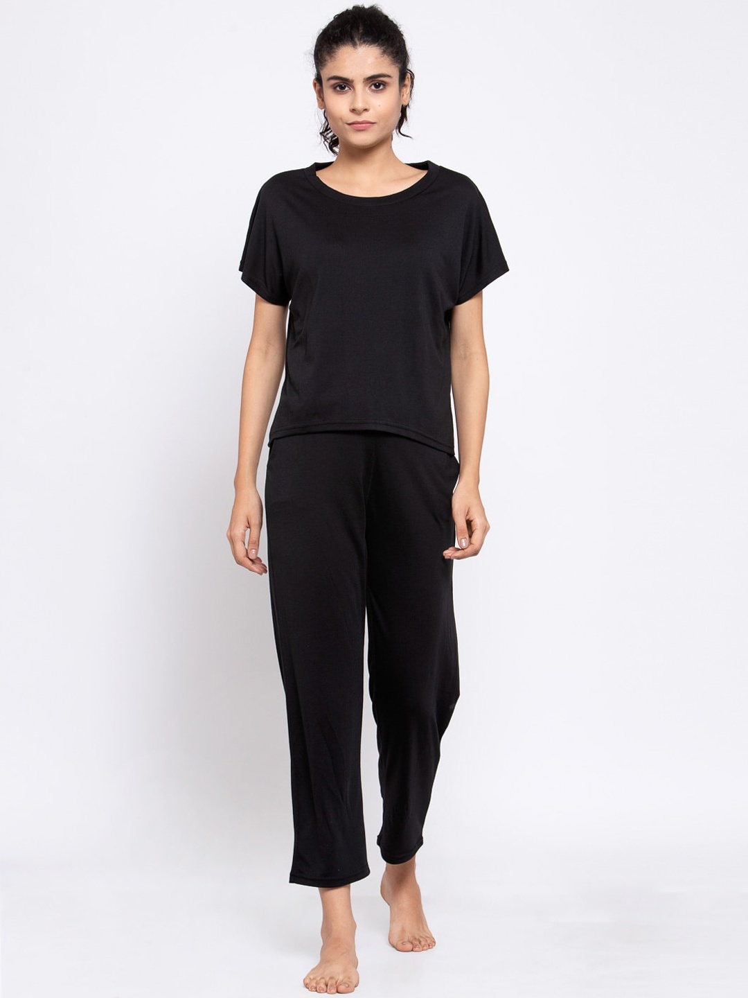 

iki chic Women Black Solid Night suit