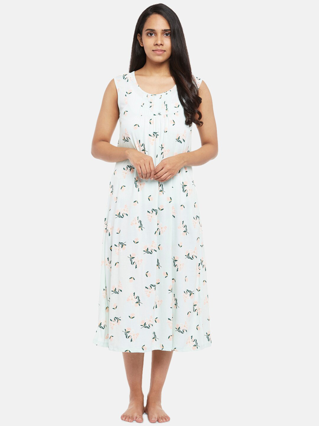 

Dreamz by Pantaloons Women White Printed Pure Cotton Maxi Nightdress