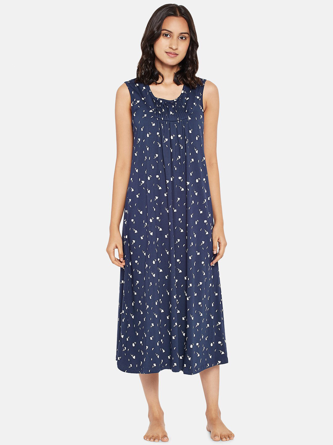 

Dreamz by Pantaloons Navy Blue Printed Maxi Nightdress