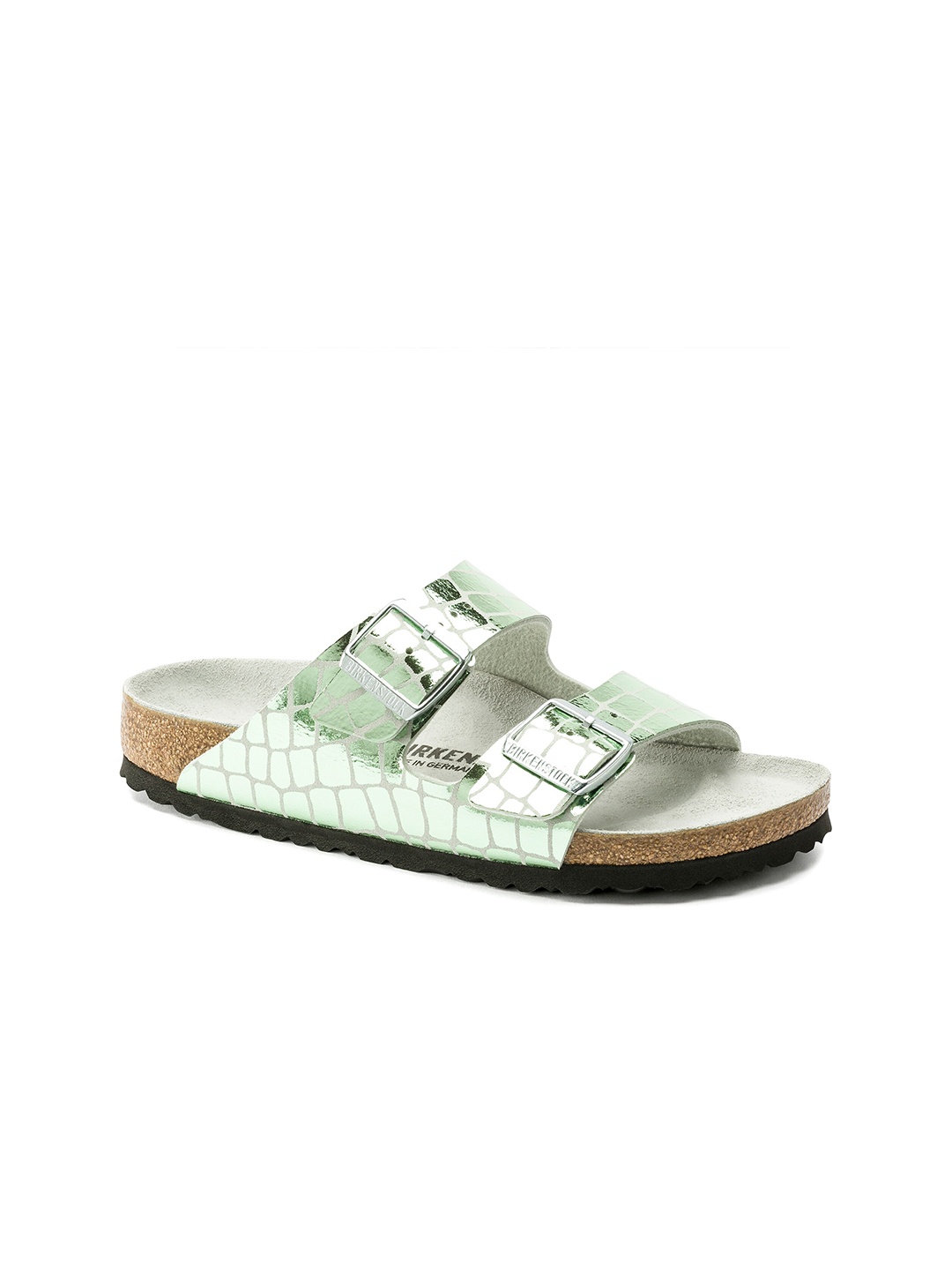 

Birkenstock Women Arizona Green Printed Narrow Width Open Toe Flats