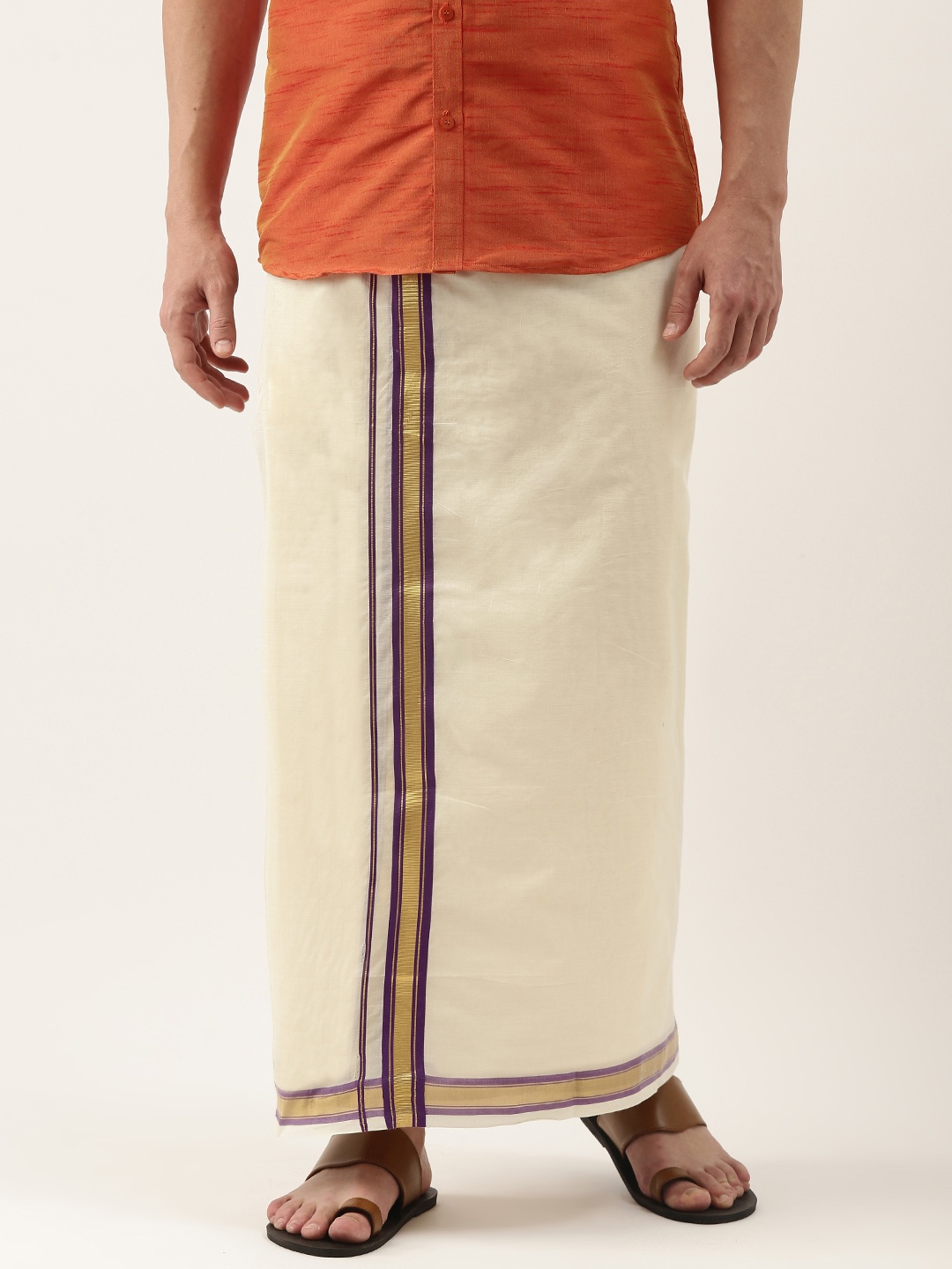 

Thangamagan Men Off- White Solid Pure Cotton Dhoti