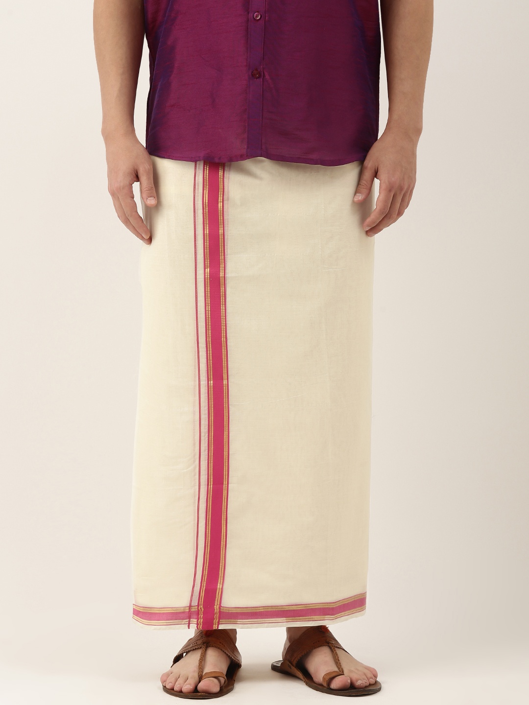 

Thangamagan Men Off-White Cotton Fancy Border Dhoti