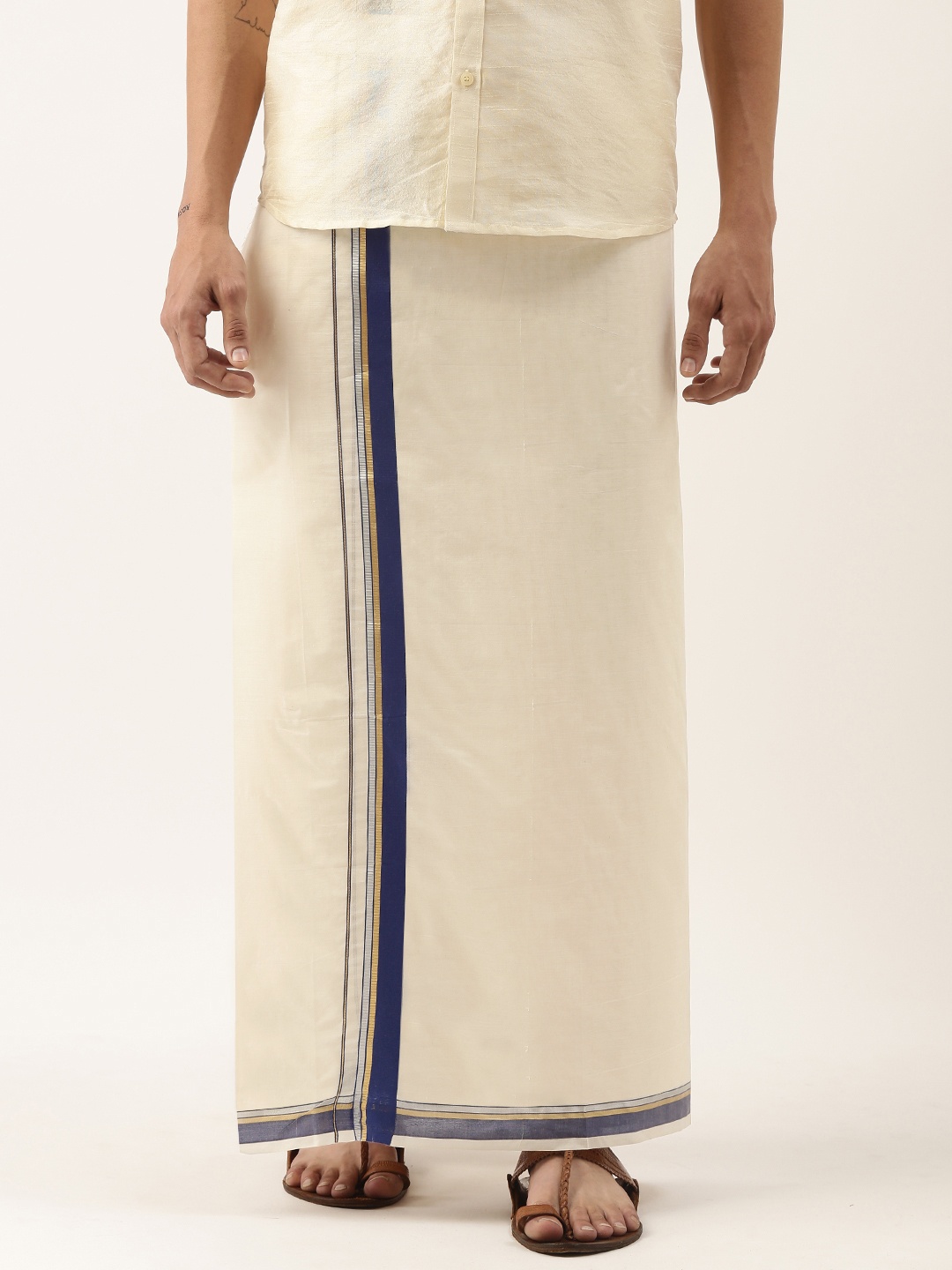 

Thangamagan Men Off-White Cotton Fancy Border Dhoti