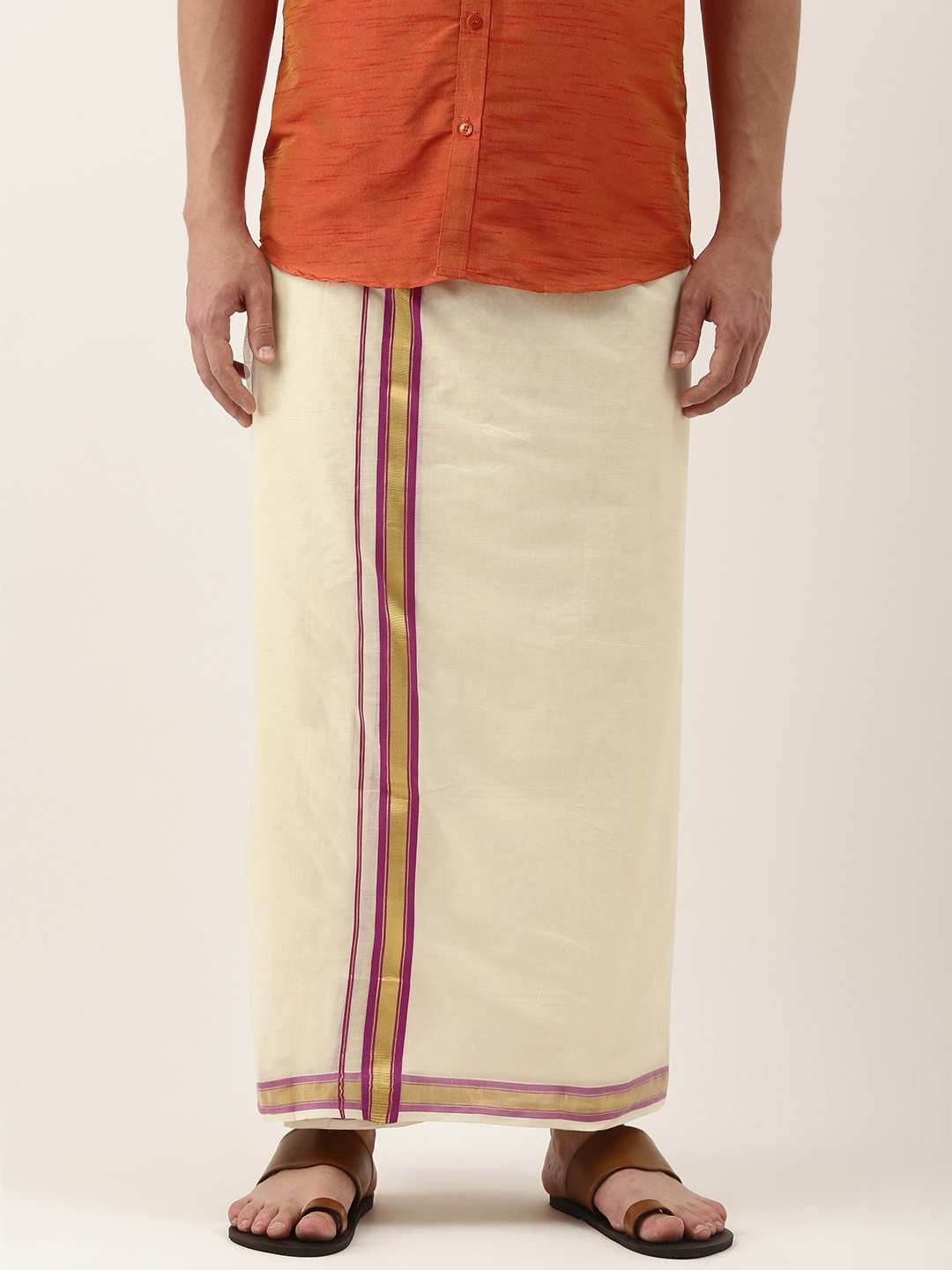 

Thangamagan Men Off-White Solid Pure Cotton Dhoti