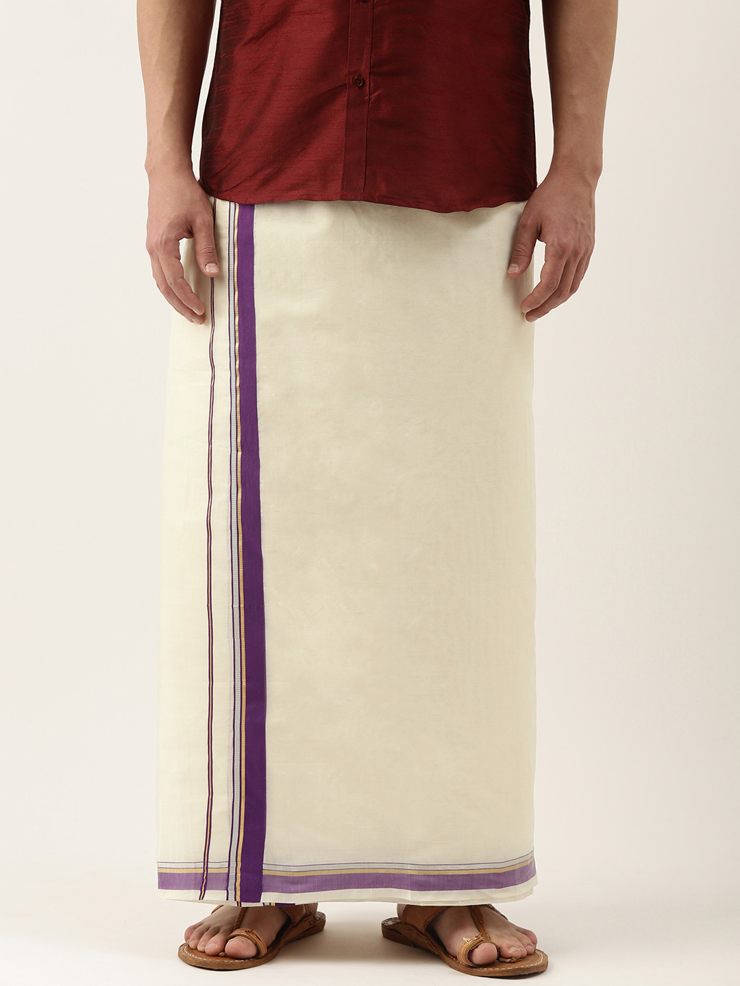 

Thangamagan Men Off-White Solid Pure Cotton Dhoti
