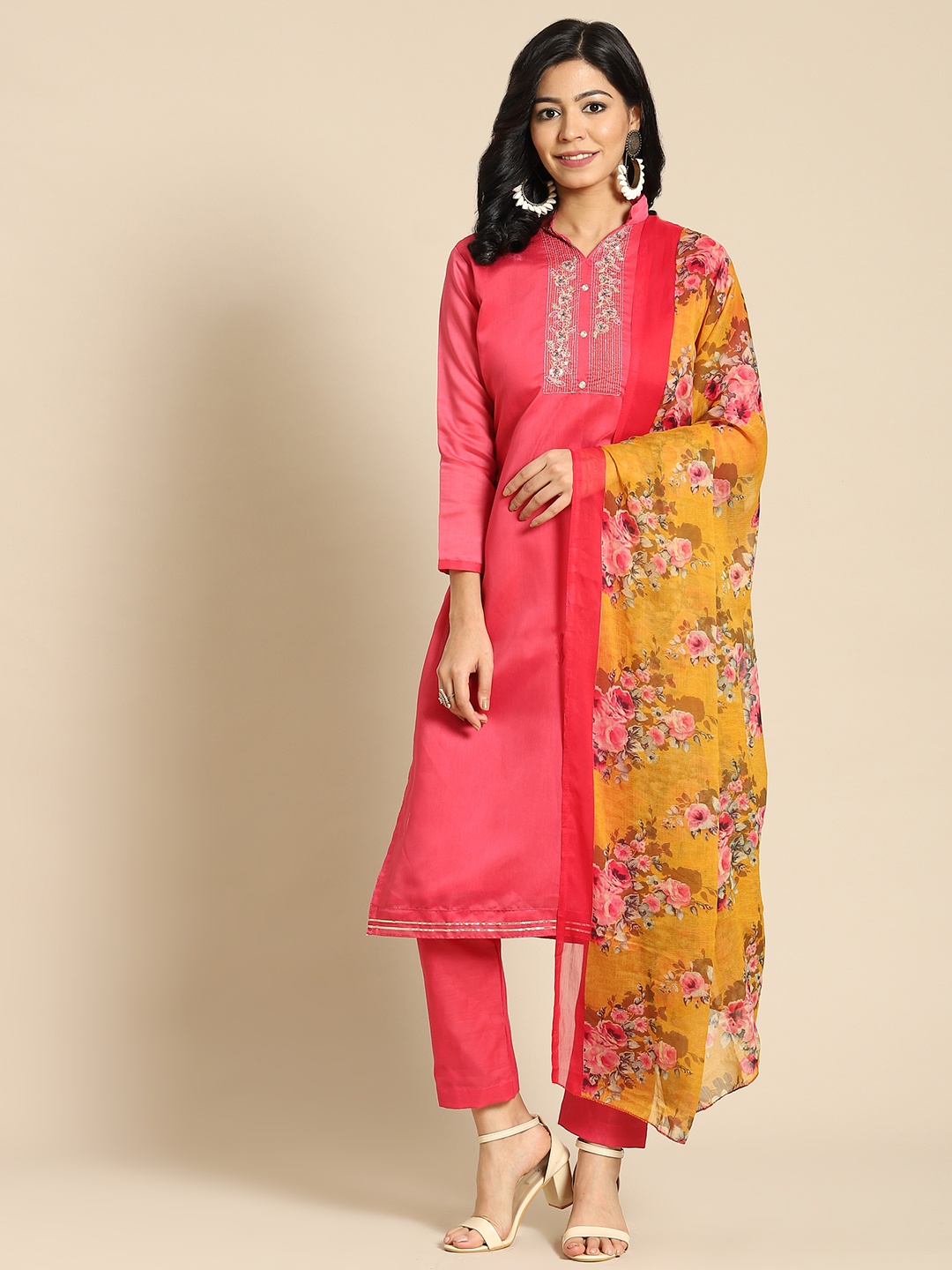 

Saree mall Pink Embroidered Unstitched Dress Material