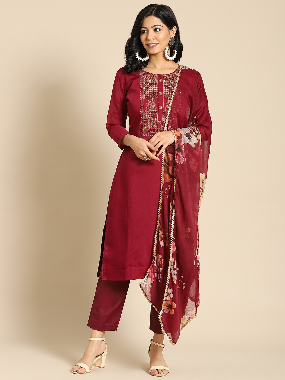 

Saree mall Magenta Embroidered Unstitched Dress Material, Maroon