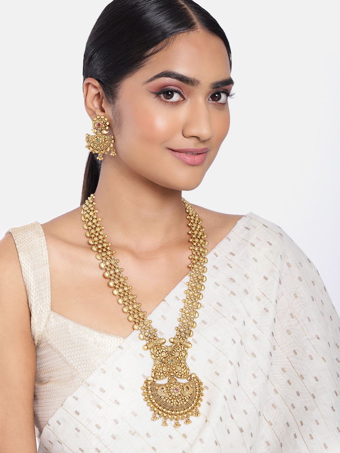 

I Jewels Gold Plated Uncut Polki Kundan-Studded Embellished Jewellery Set, Pink