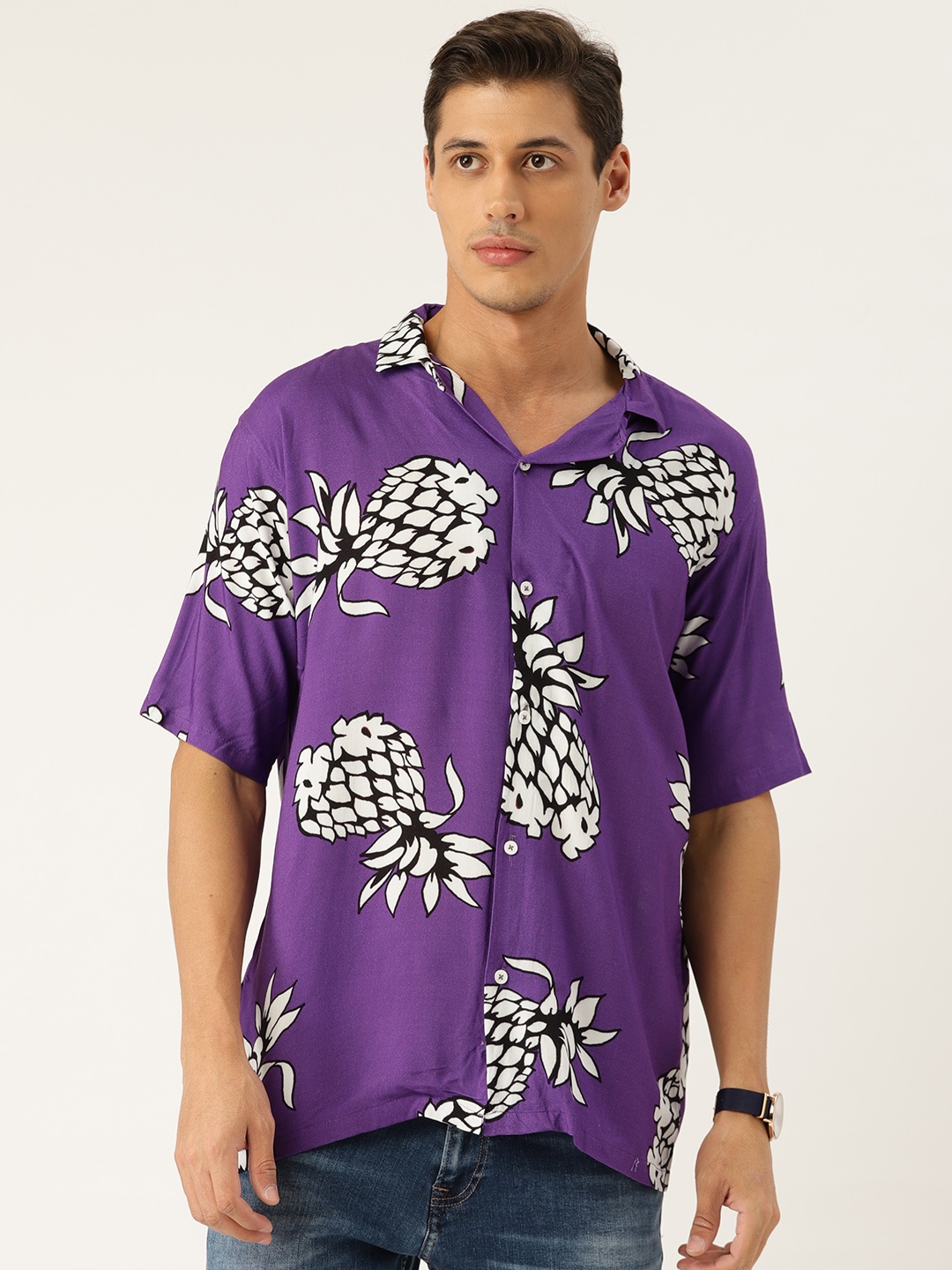 

bedgasm Men Purple Relaxed Tailored Fit Opaque Printed Casual Shirt