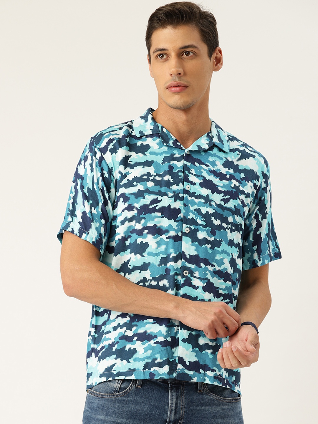 

bedgasm Men Blue Relaxed Tailored Fit Opaque Printed Casual Shirt