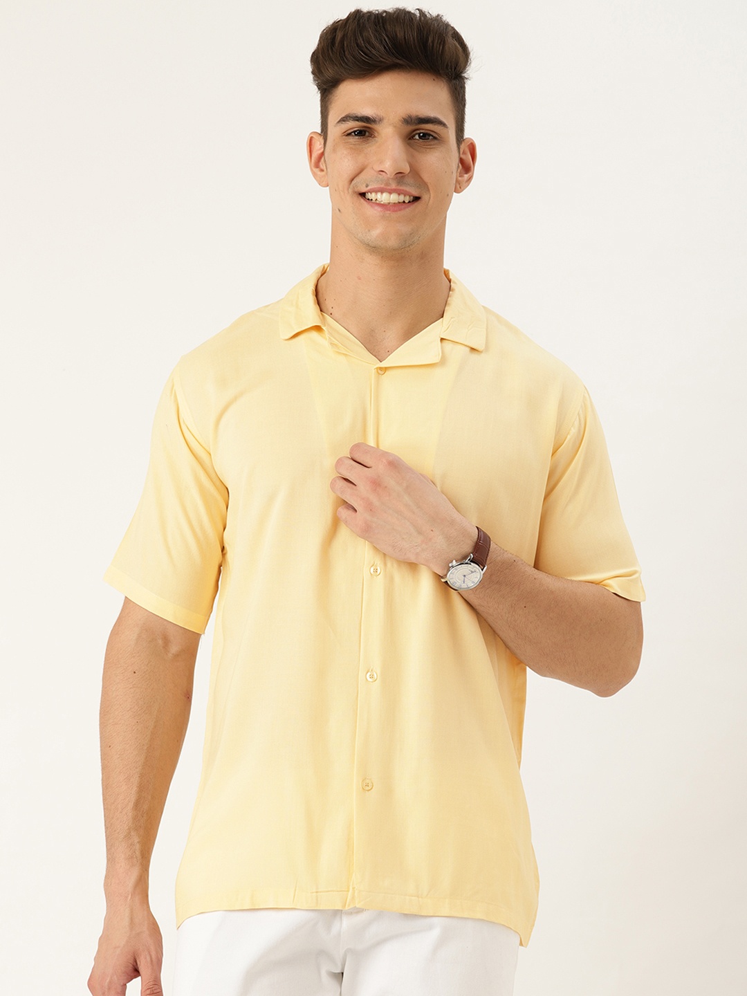 

bedgasm Men Yellow Relaxed Tailored Fit Opaque Casual Shirt
