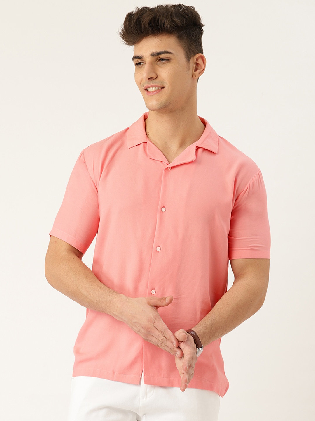 

bedgasm Men Peach-Coloured Relaxed Tailored Fit Opaque Casual Shirt