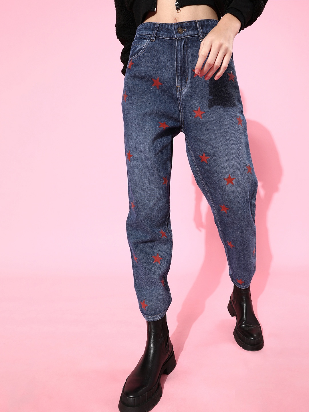 

SASSAFRAS Women Stunning Blue Mom Fit Non Stretchable Jeans