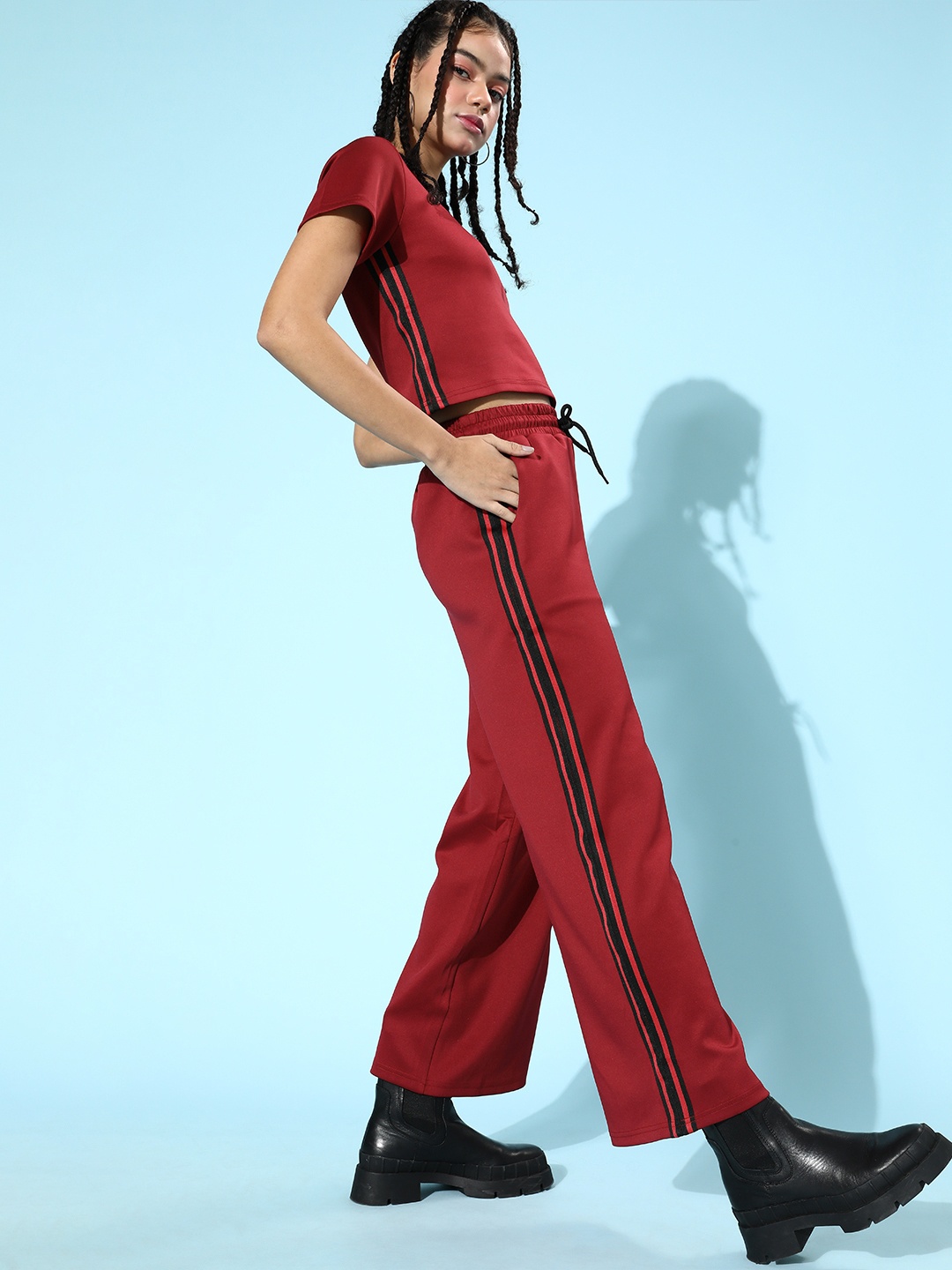 

SASSAFRAS Women Maroon Scuba Side Tape Track Pants