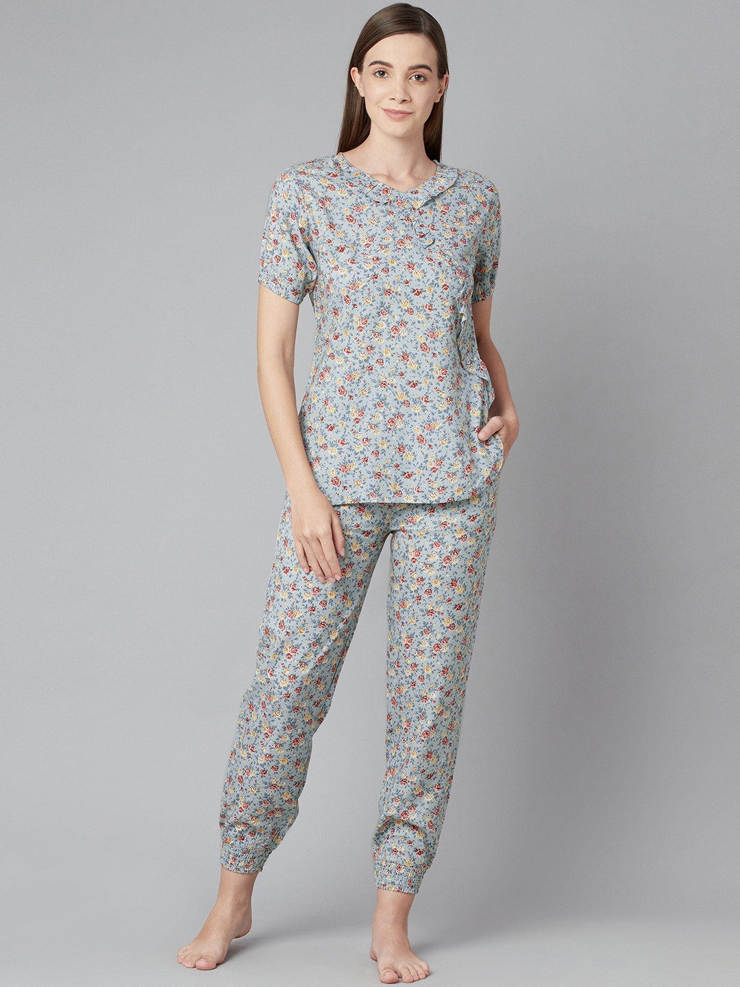 

RUNWAYIN Women Blue Printed Night suit