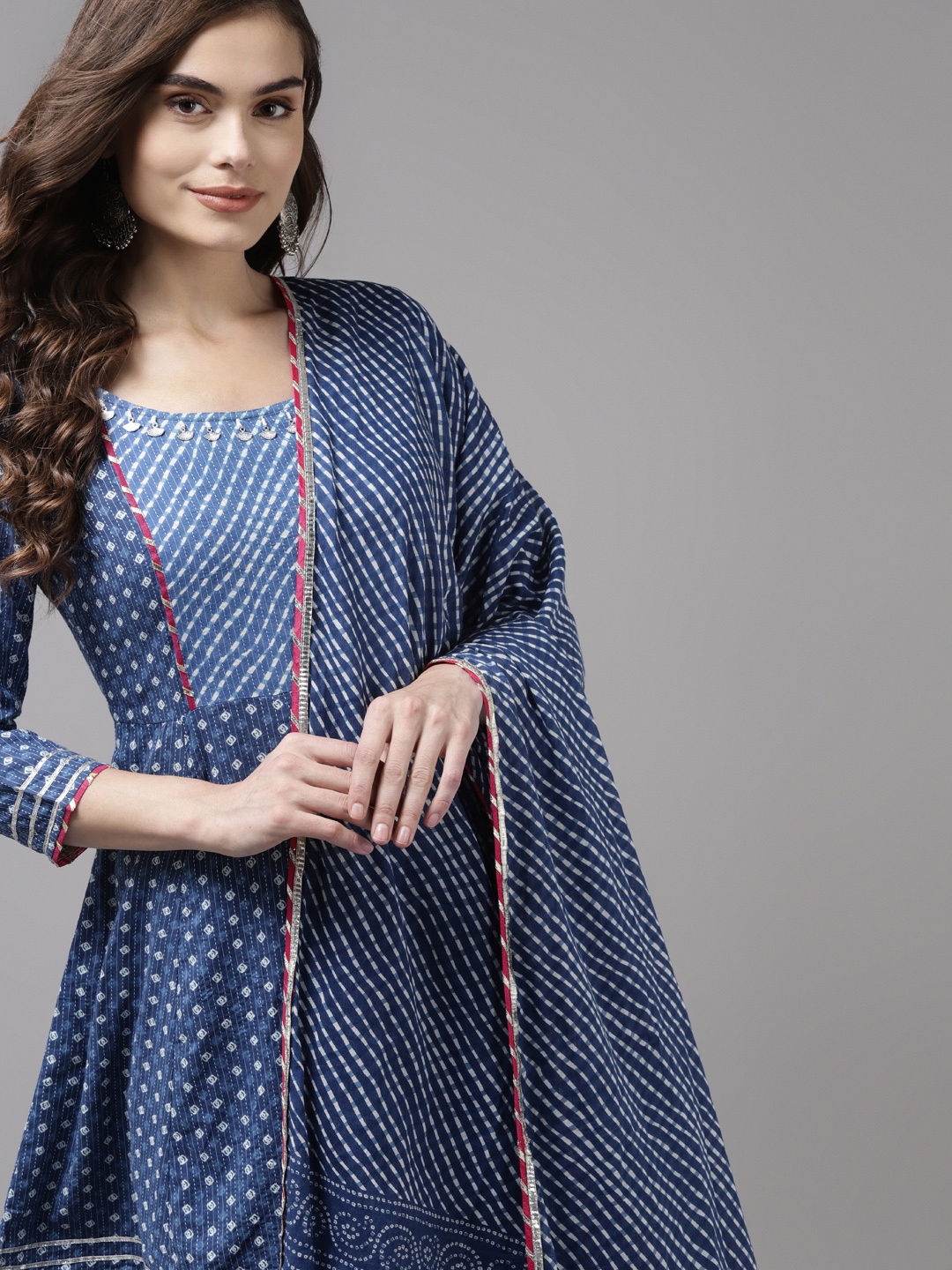 

Indo Era Women Blue Ethnic Motifs Printed Regular Kurta with Palazzos & With Dupatta