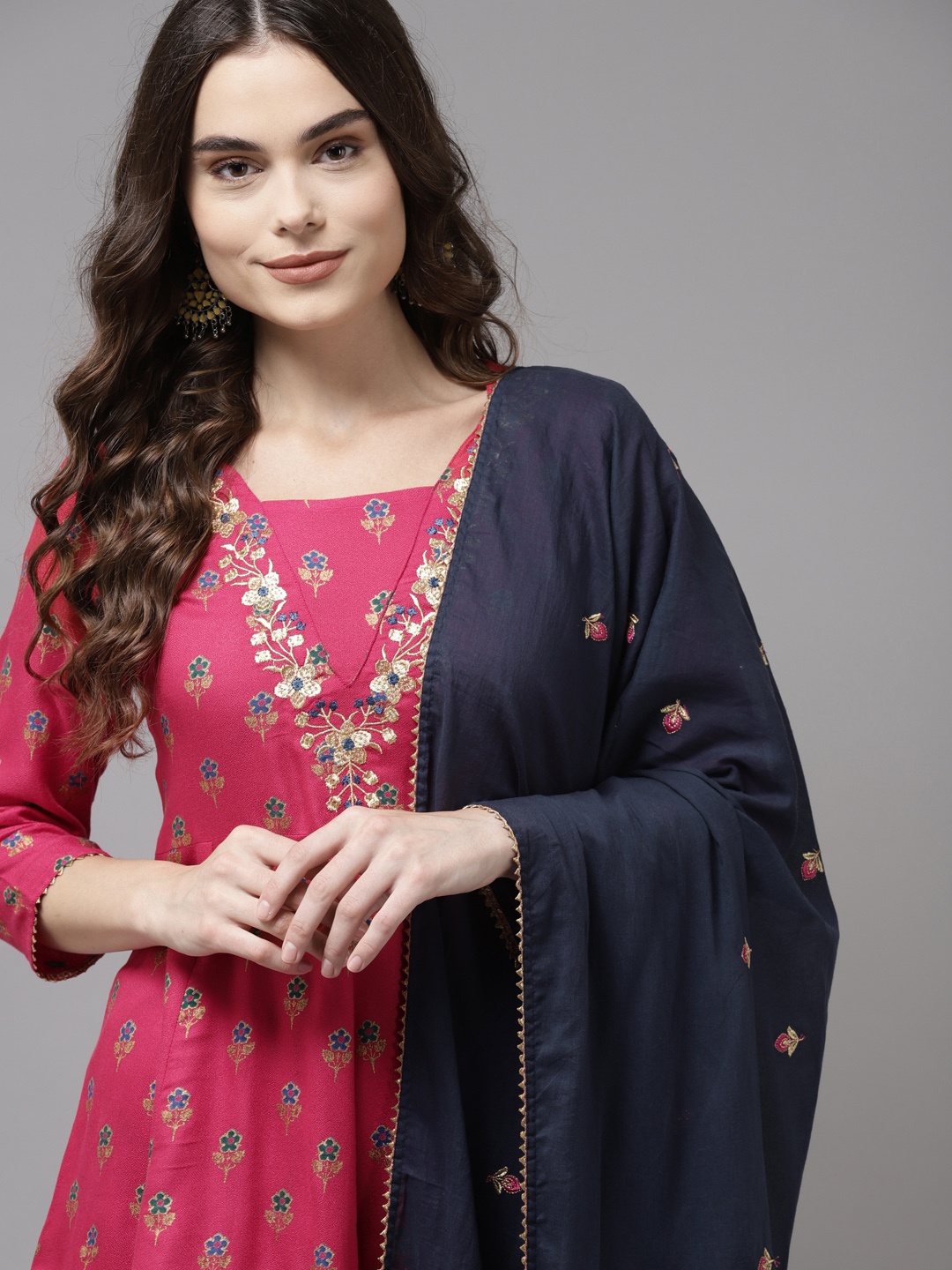 

Indo Era Women Red Ethnic Motifs Regular Kurta with Palazzos & With Dupatta