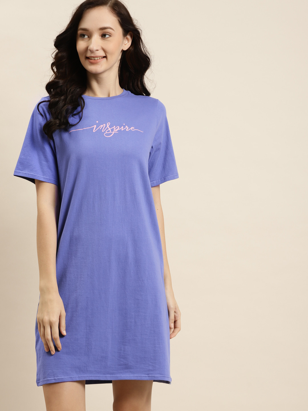 

ADORENITE Lavender Printed T-Shirt Nightdress