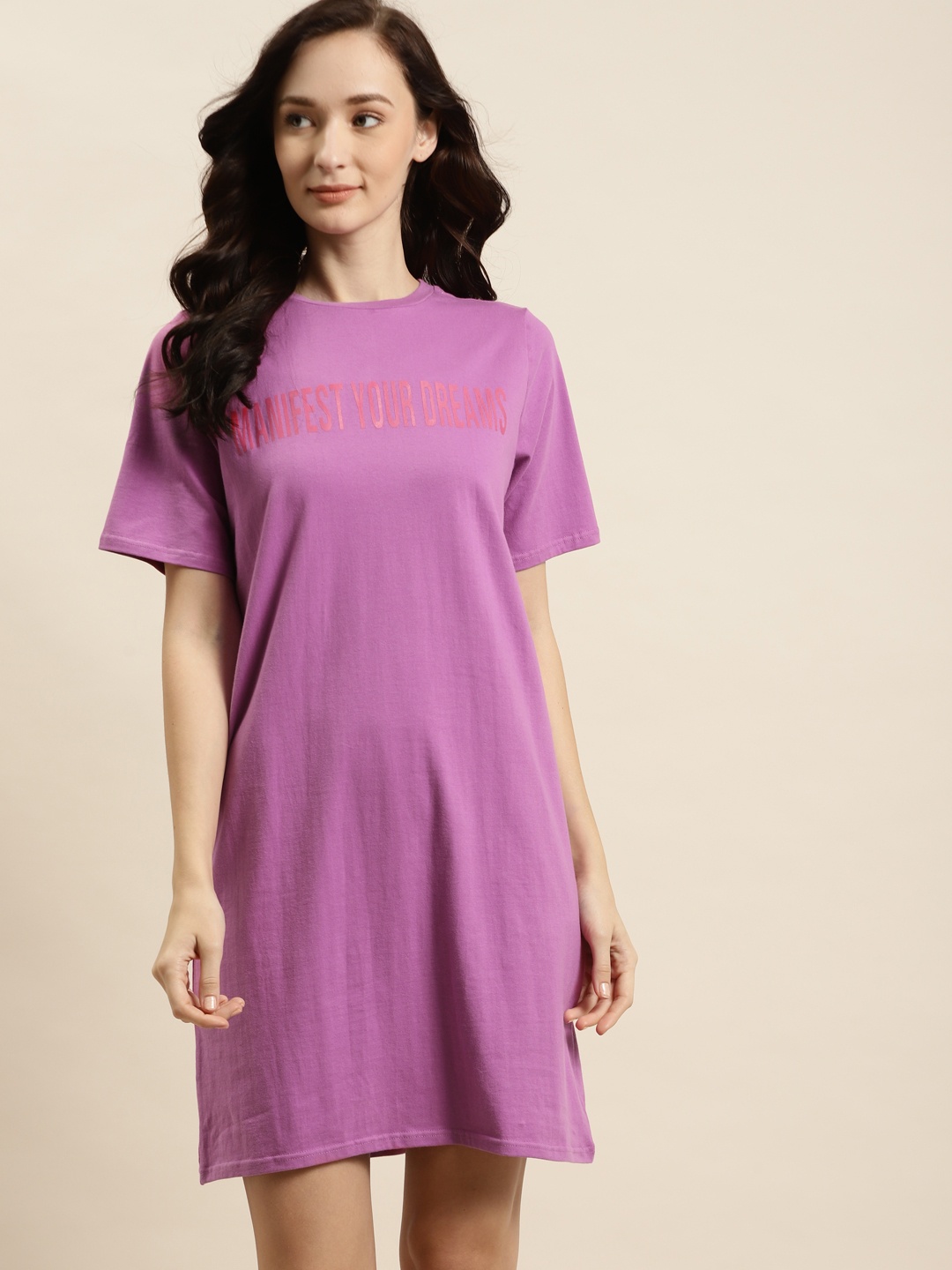 

ADORENITE Mauve Printed T-Shirt Nightdress
