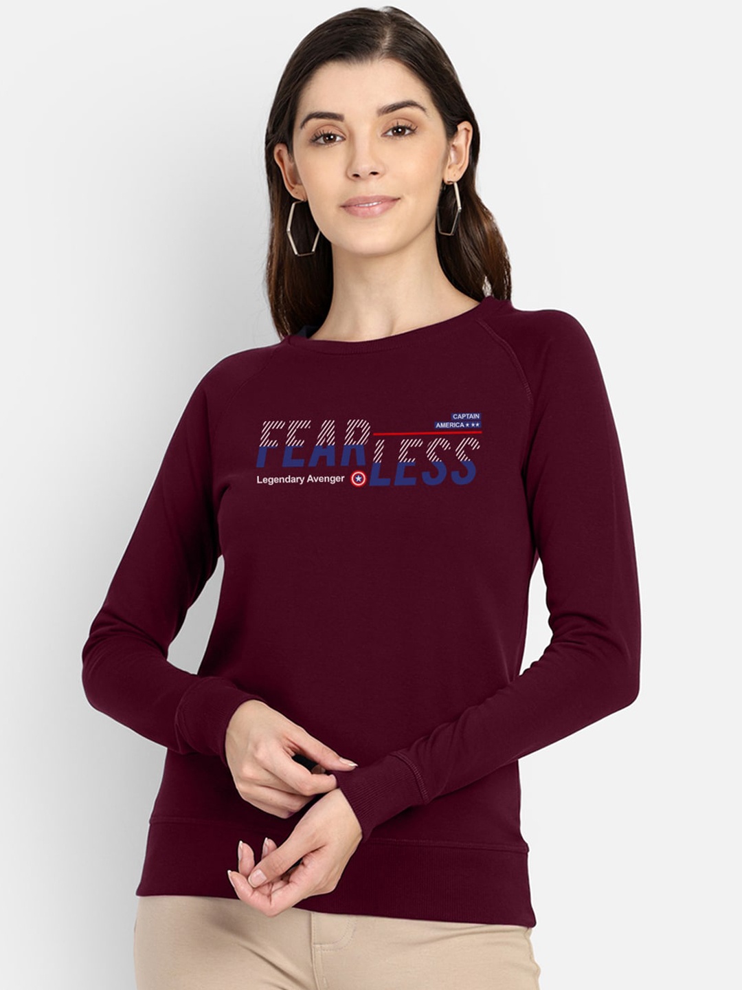 

Free Authority Women Maroon & Blue Captain America Printed Sweatshirt