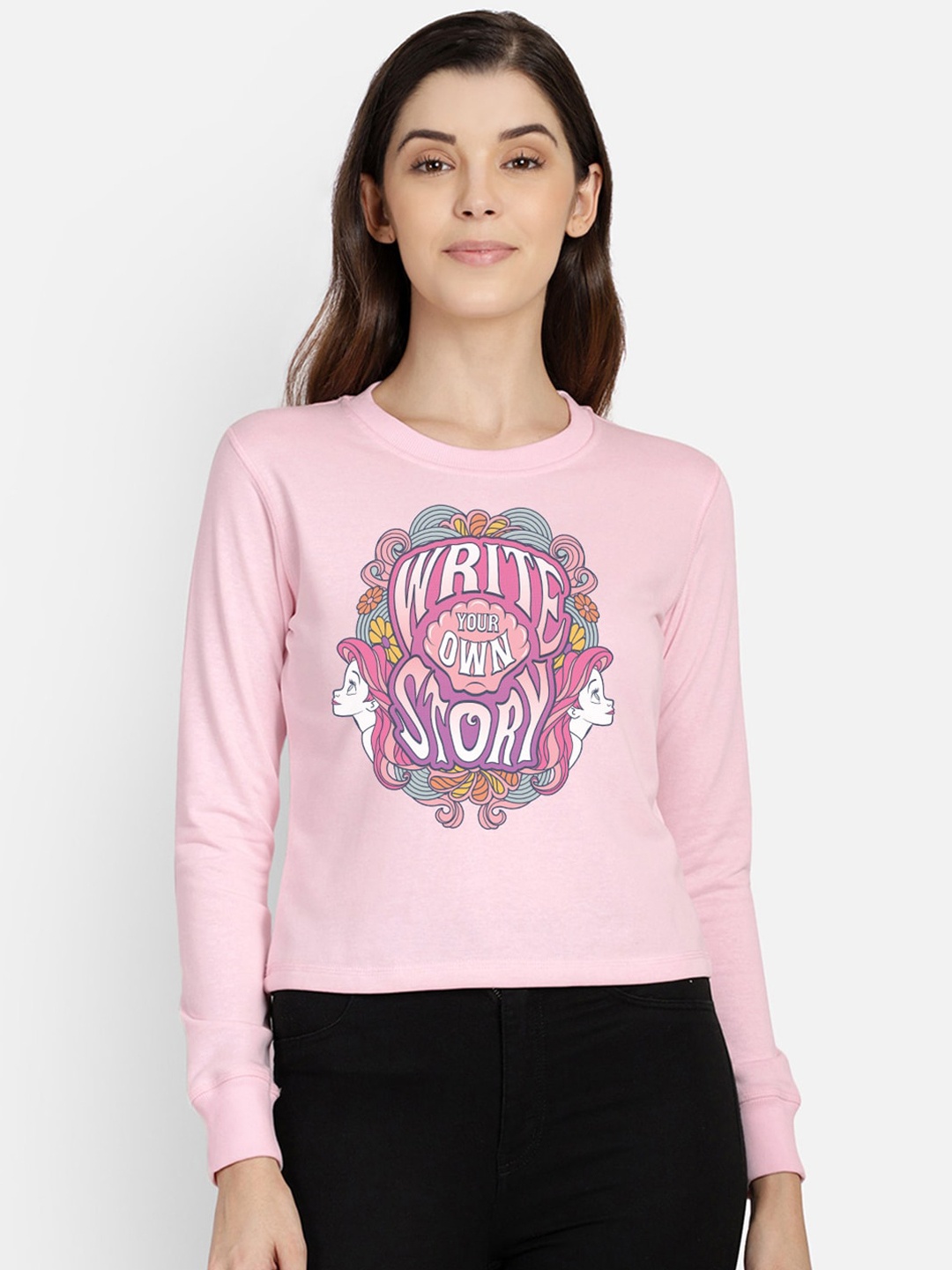 

Free Authority Women Pink & White Disney Princess Printed Sweatshirt