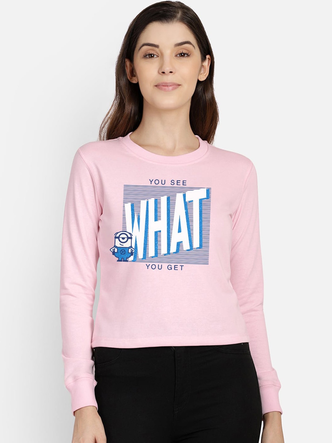 

Free Authority Women Pink Minions Printed Sweatshirt
