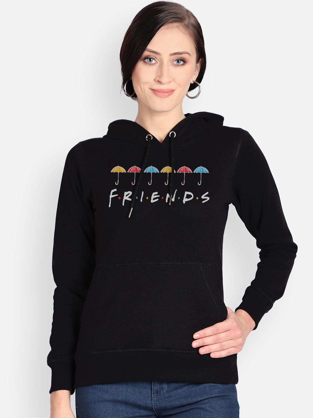 

Free Authority Women Black Friends Printed Hooded Sweatshirt