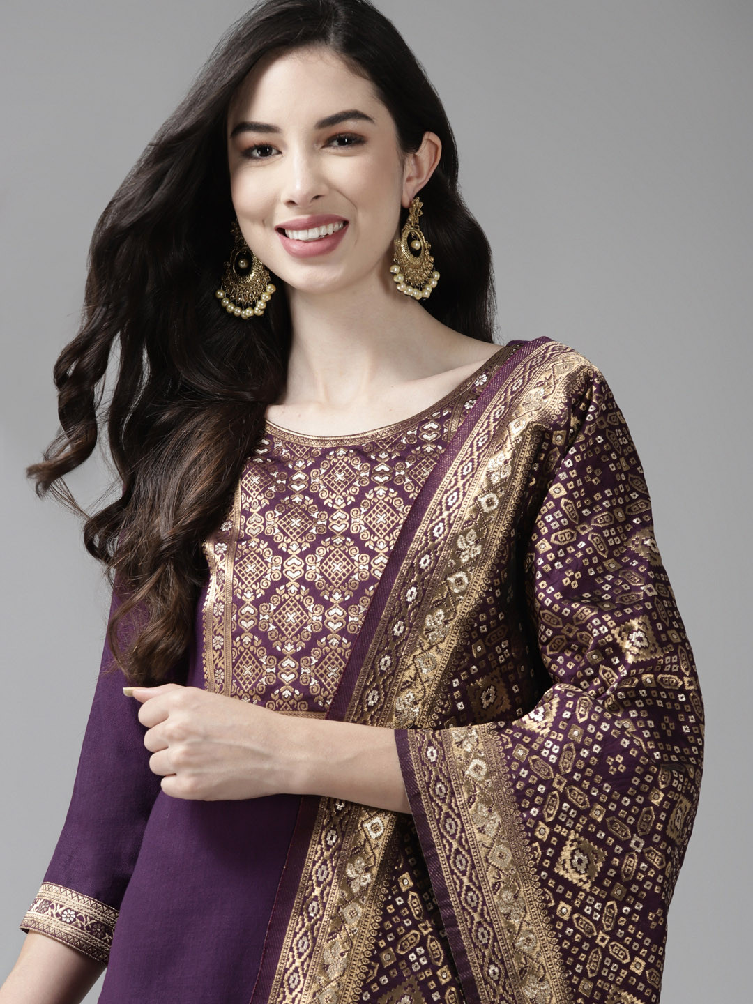 

Indo Era Women Magenta Yoke Design Regular Kurta with Palazzos & Dupatta