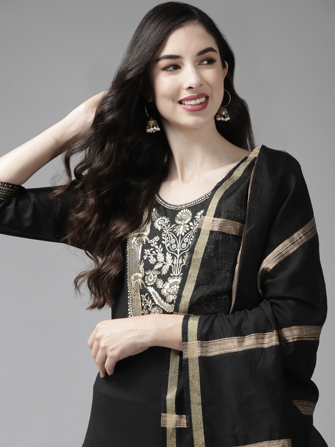 

Indo Era Women Black Yoke Design Regular Kurta with Palazzos & Dupatta