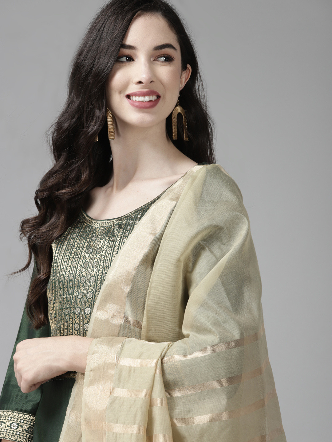 

Indo Era Women Green Yoke Design Regular Kurta with Palazzos & Dupatta