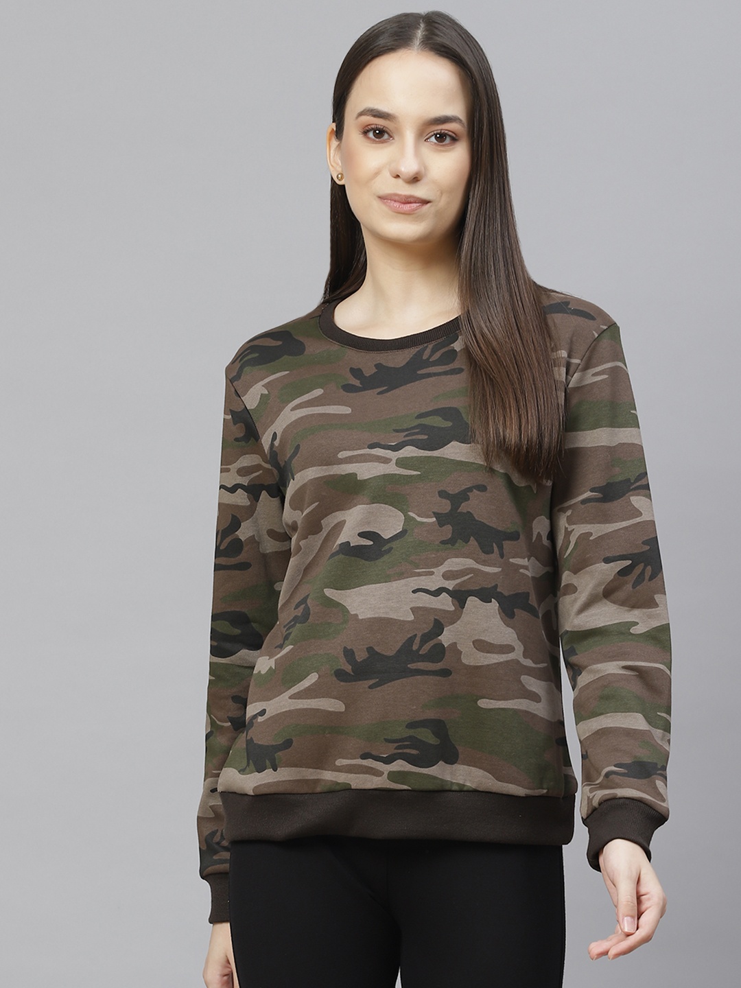

I AM FOR YOU Women Olive Green Printed Sweatshirt