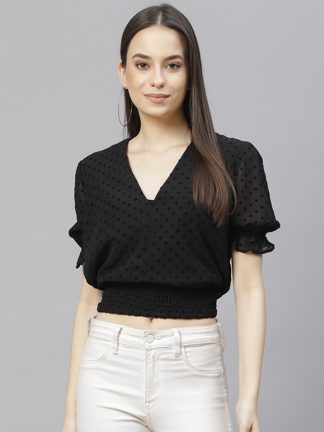 

I AM FOR YOU Black Georgette Blouson Crop Top