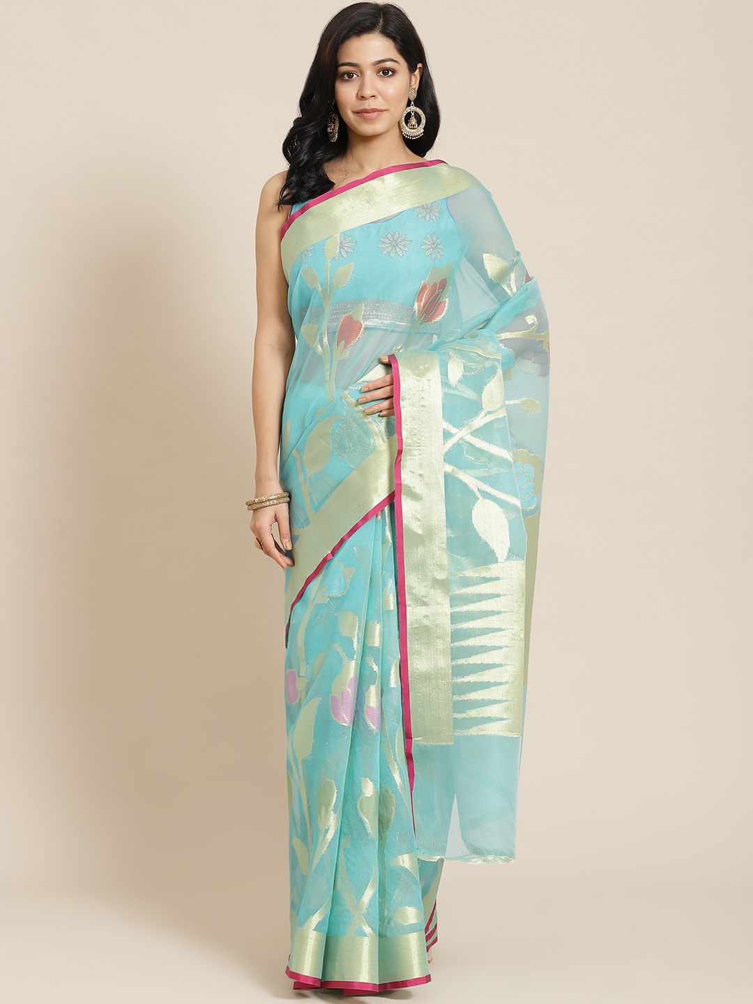 

Chhabra 555 Blue Woven Design Zari Organza Kota Saree