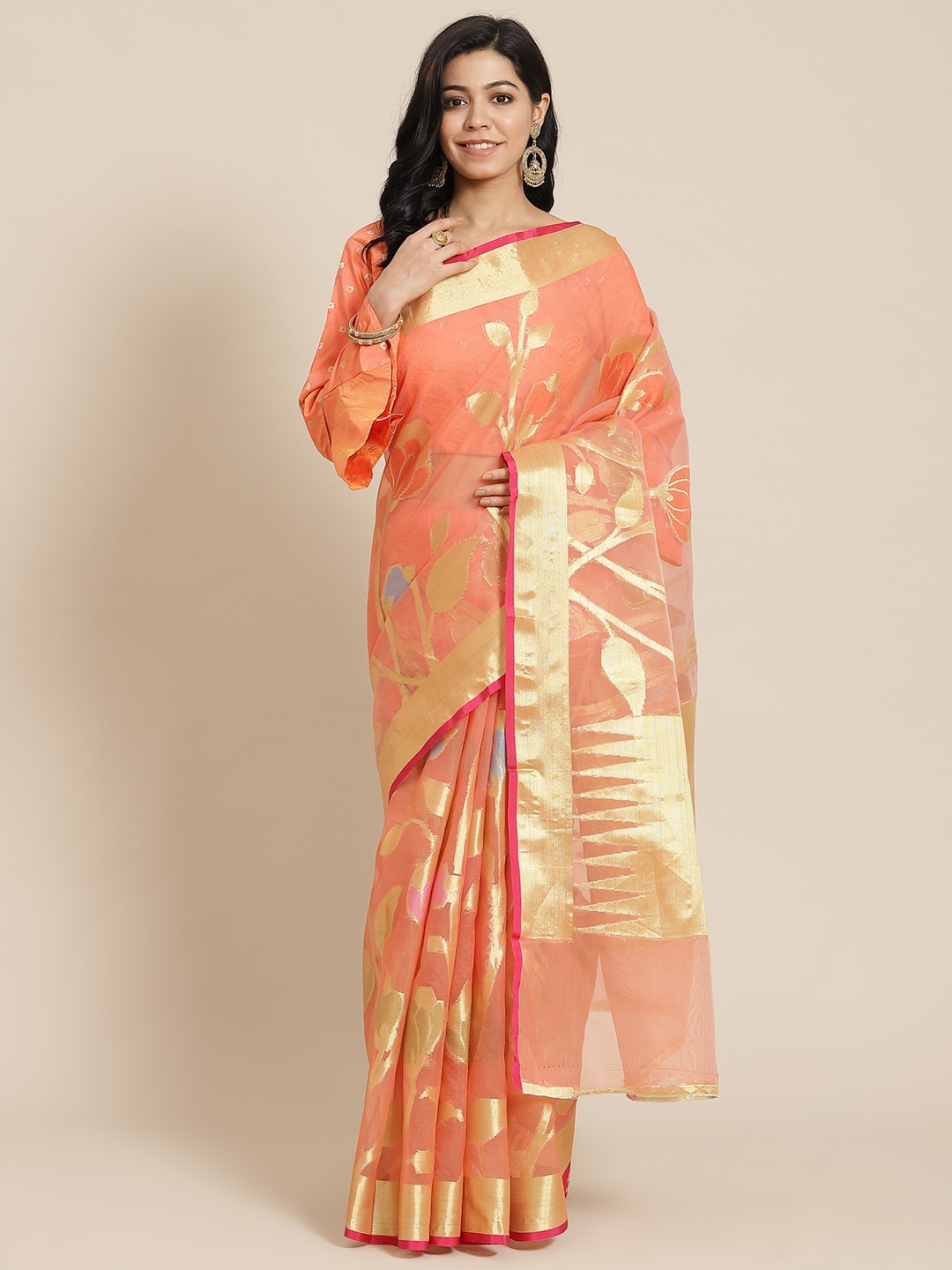 

Chhabra 555 Peach-Coloured & Golden Ethnic Motifs Kota Saree