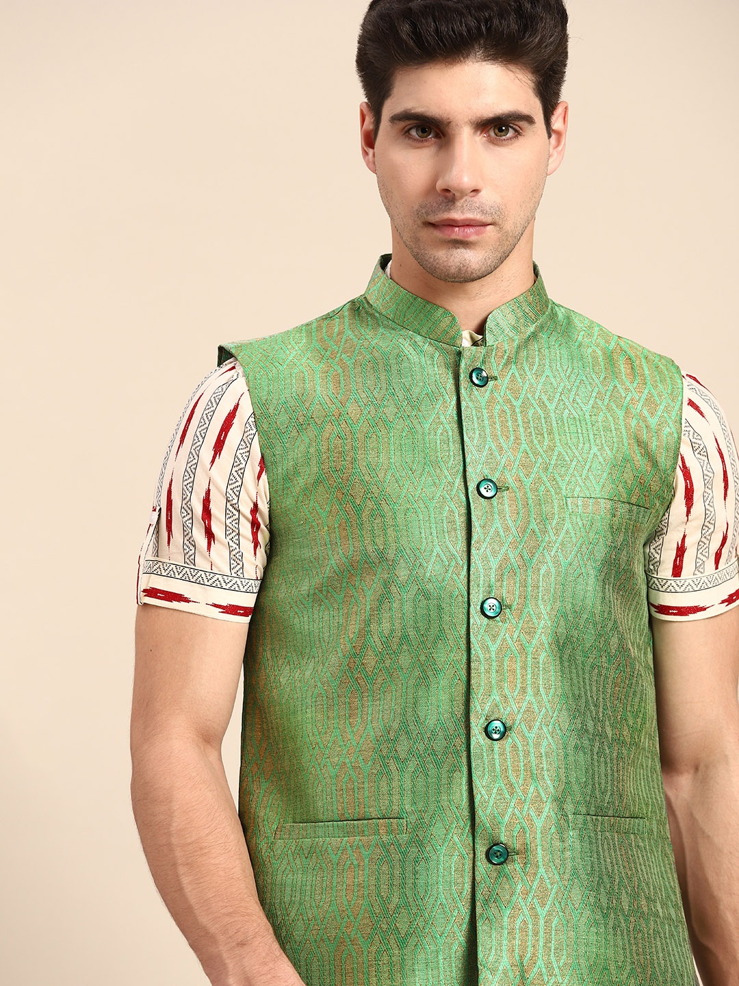 

Anouk Men Green Ethnic Nehru Jacket