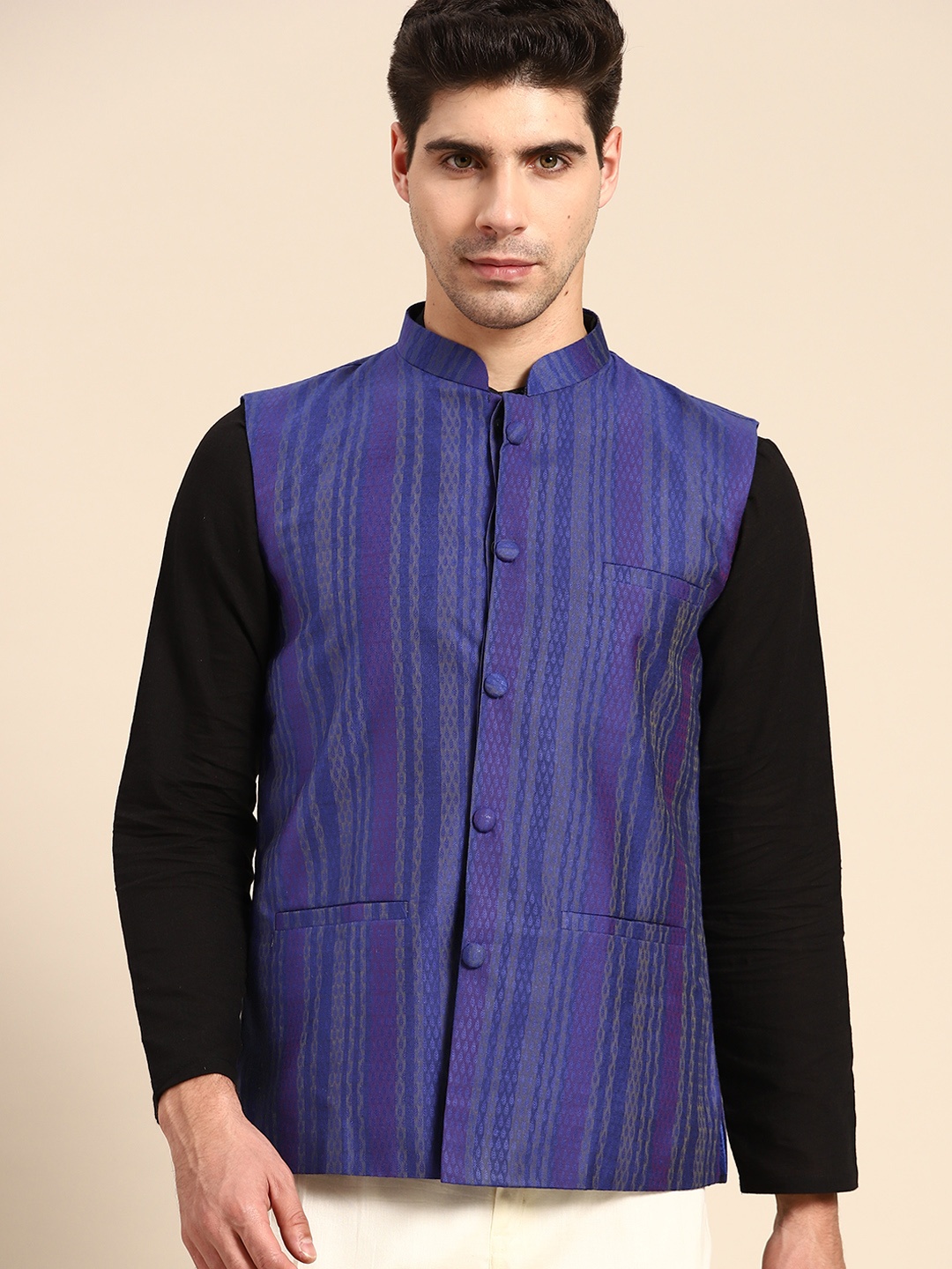 

Anouk Men Blue Woven Design Nehru Jacket