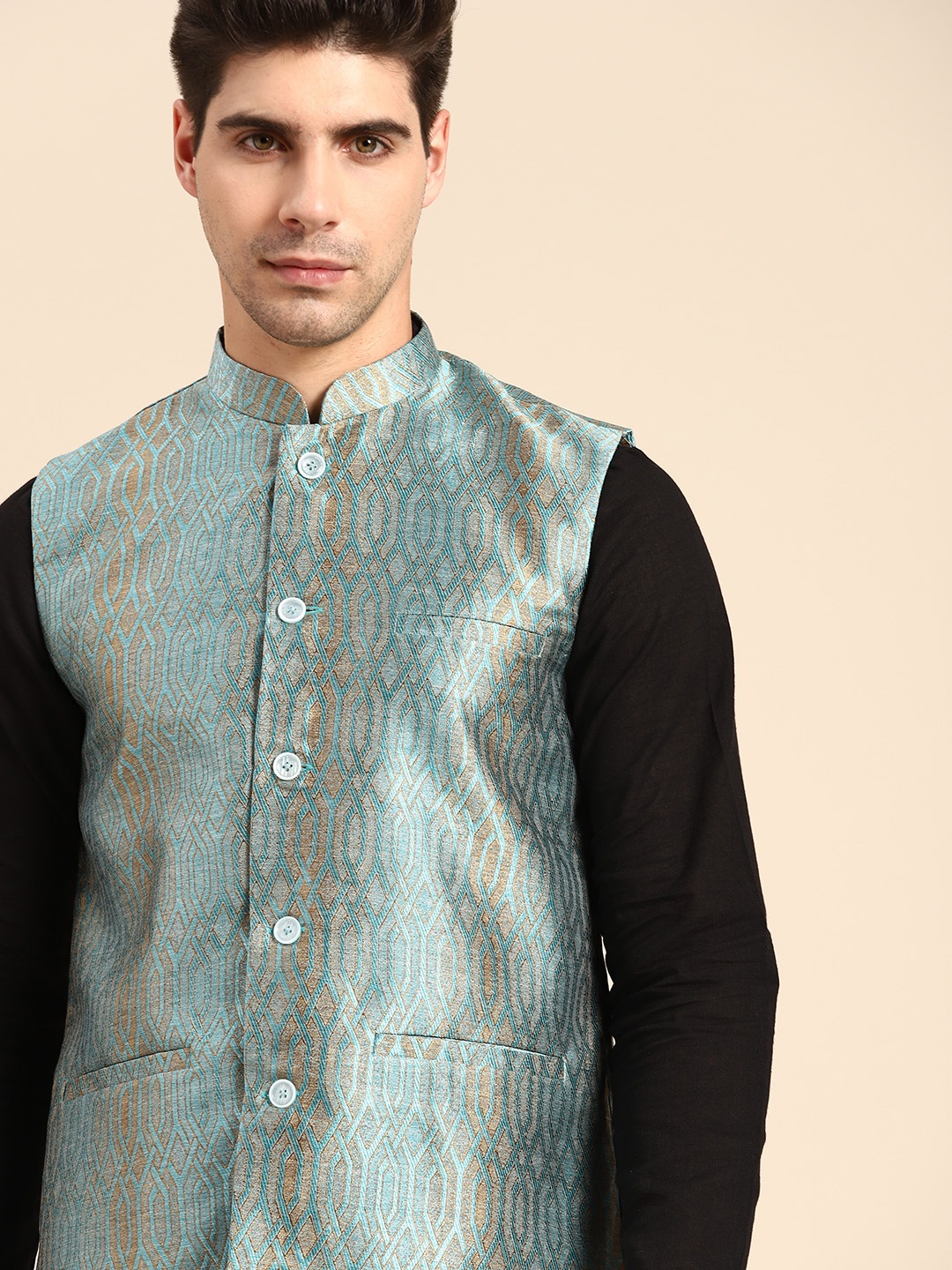 

Anouk Men Blue Ethnic Nehru Jacket