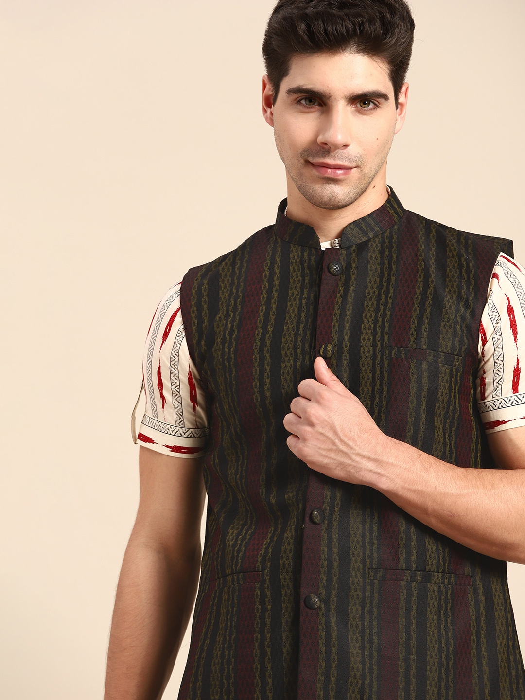 

Anouk Men Black Woven Design Nehru Jacket